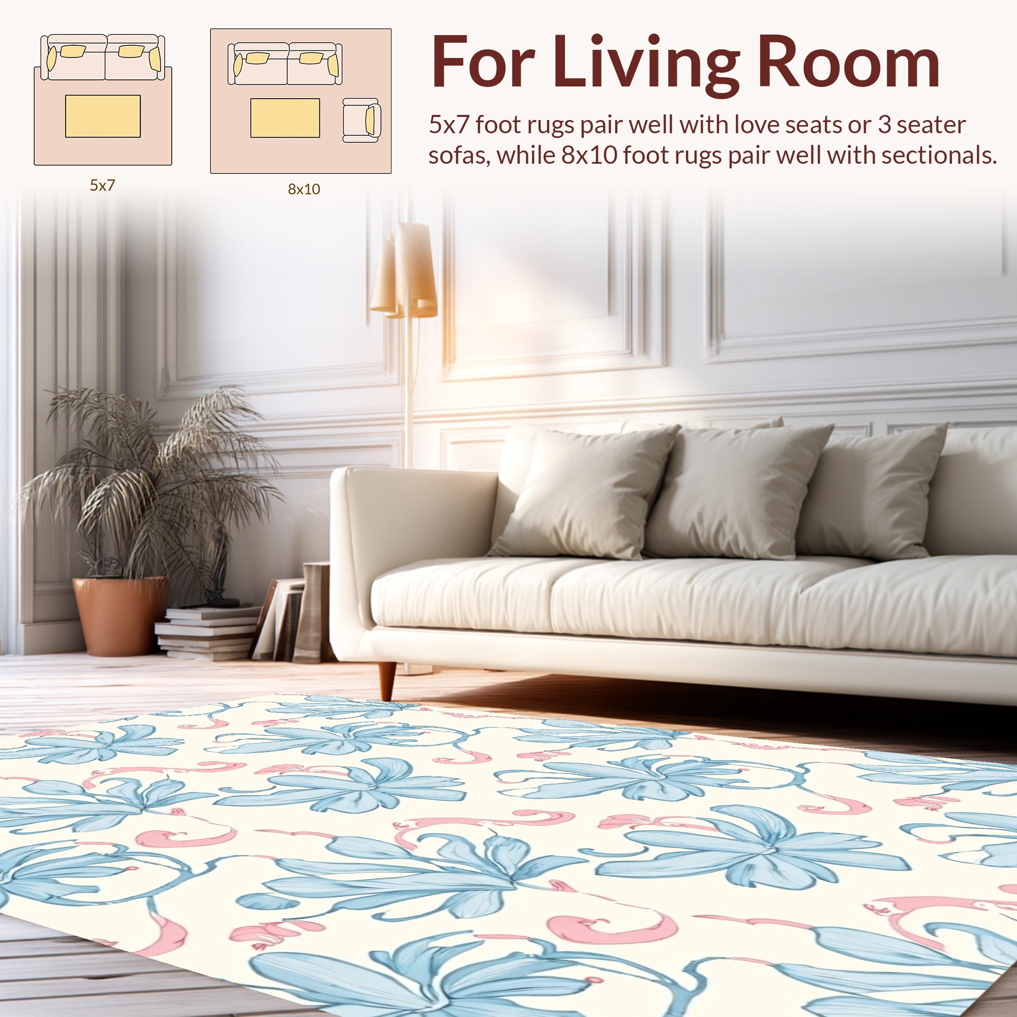 Art Nouveau Floral Drawing Blue Pink Accent Rug