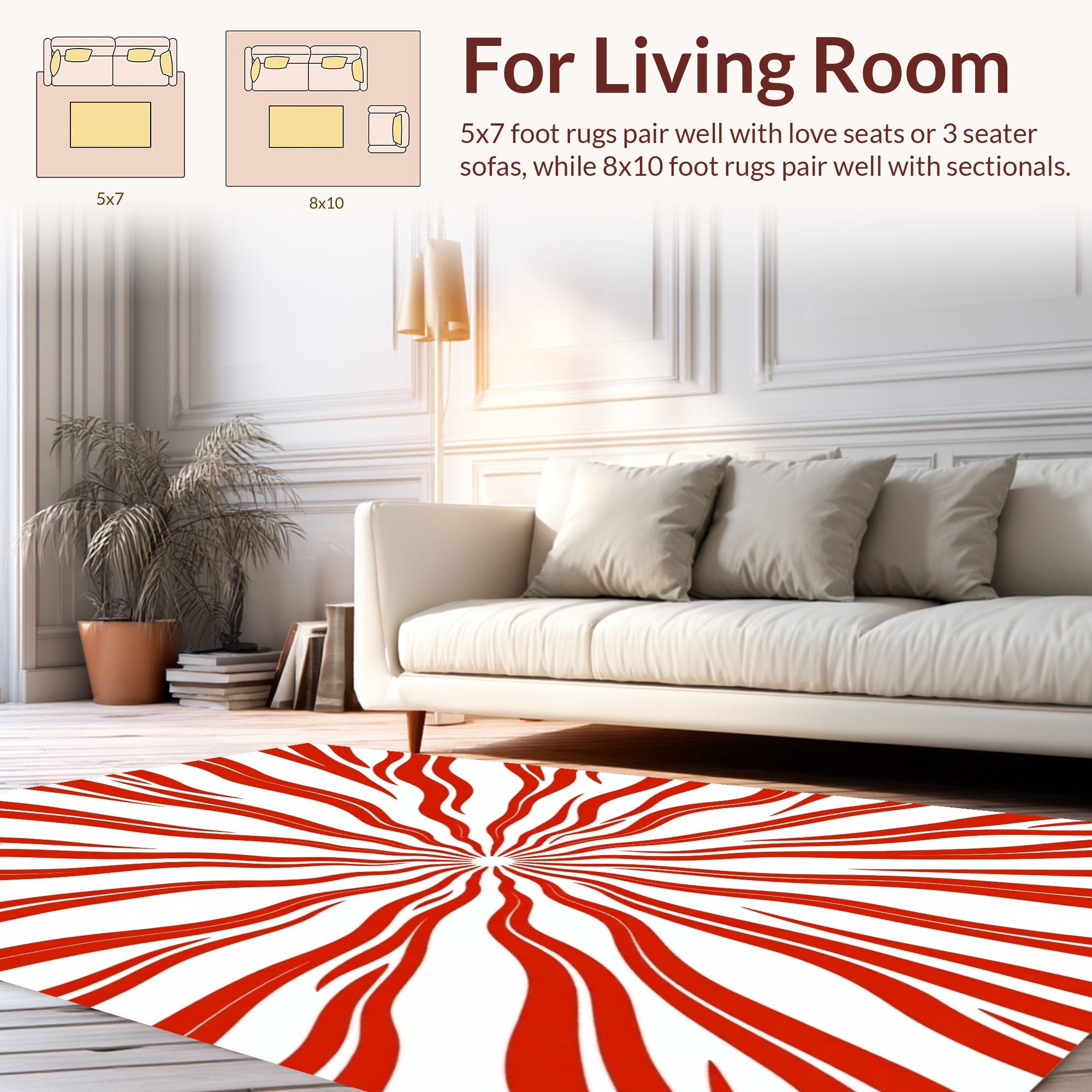 Radiating Red Wavy Lines Rug