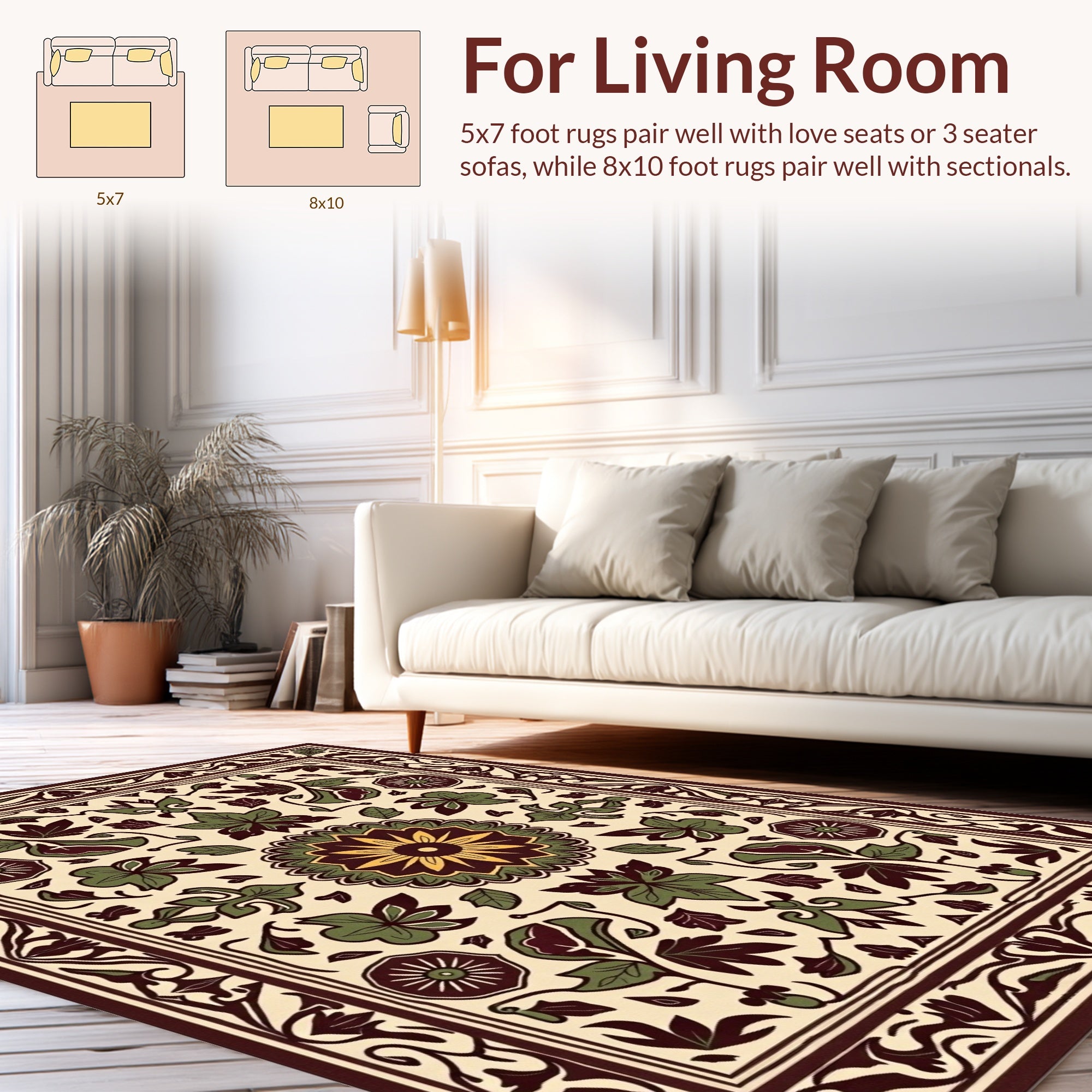 Floral Mandala Inspired Cream Rug