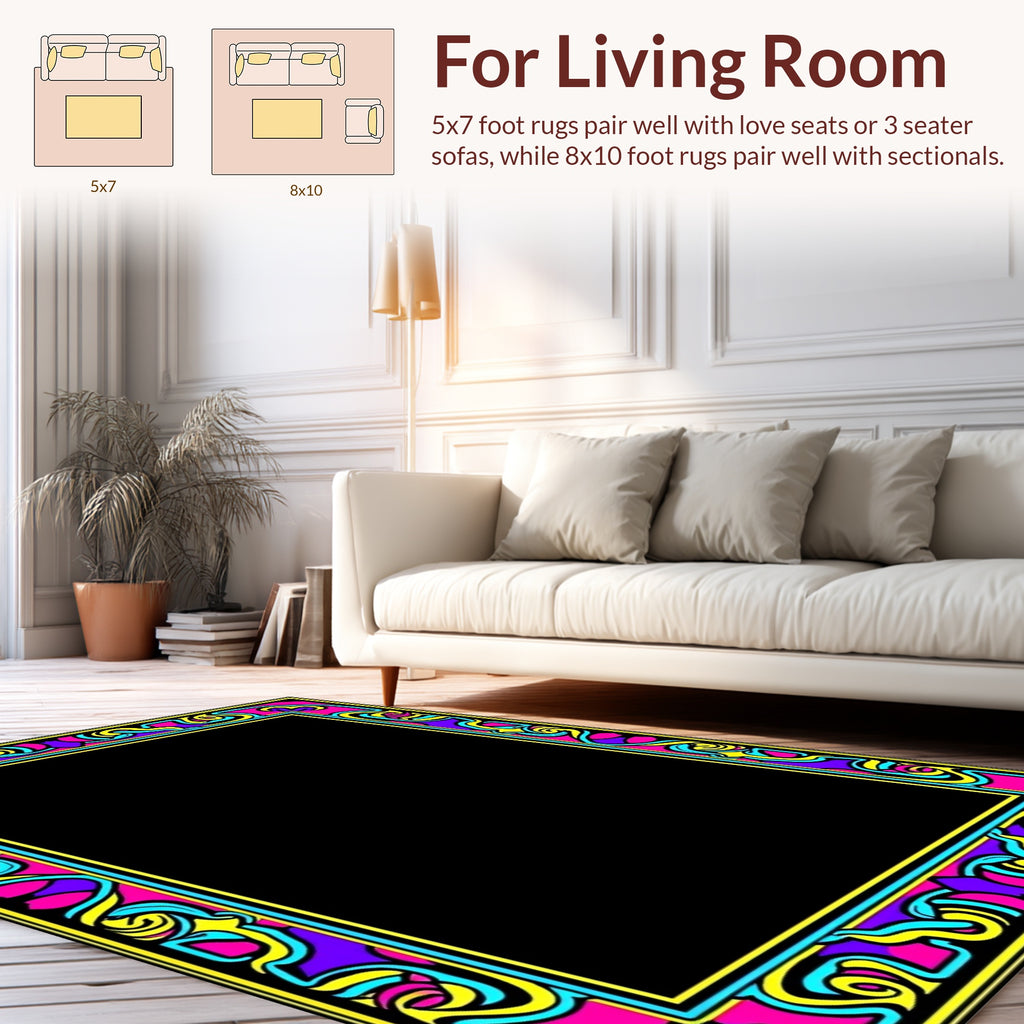 Vibrant Abstract Swirl Border Rug
