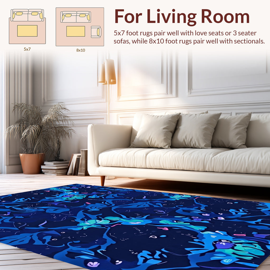 Abstract Blue Swirl Pattern Rug