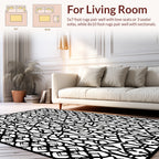 Black White Geometric Floral Pattern Rug