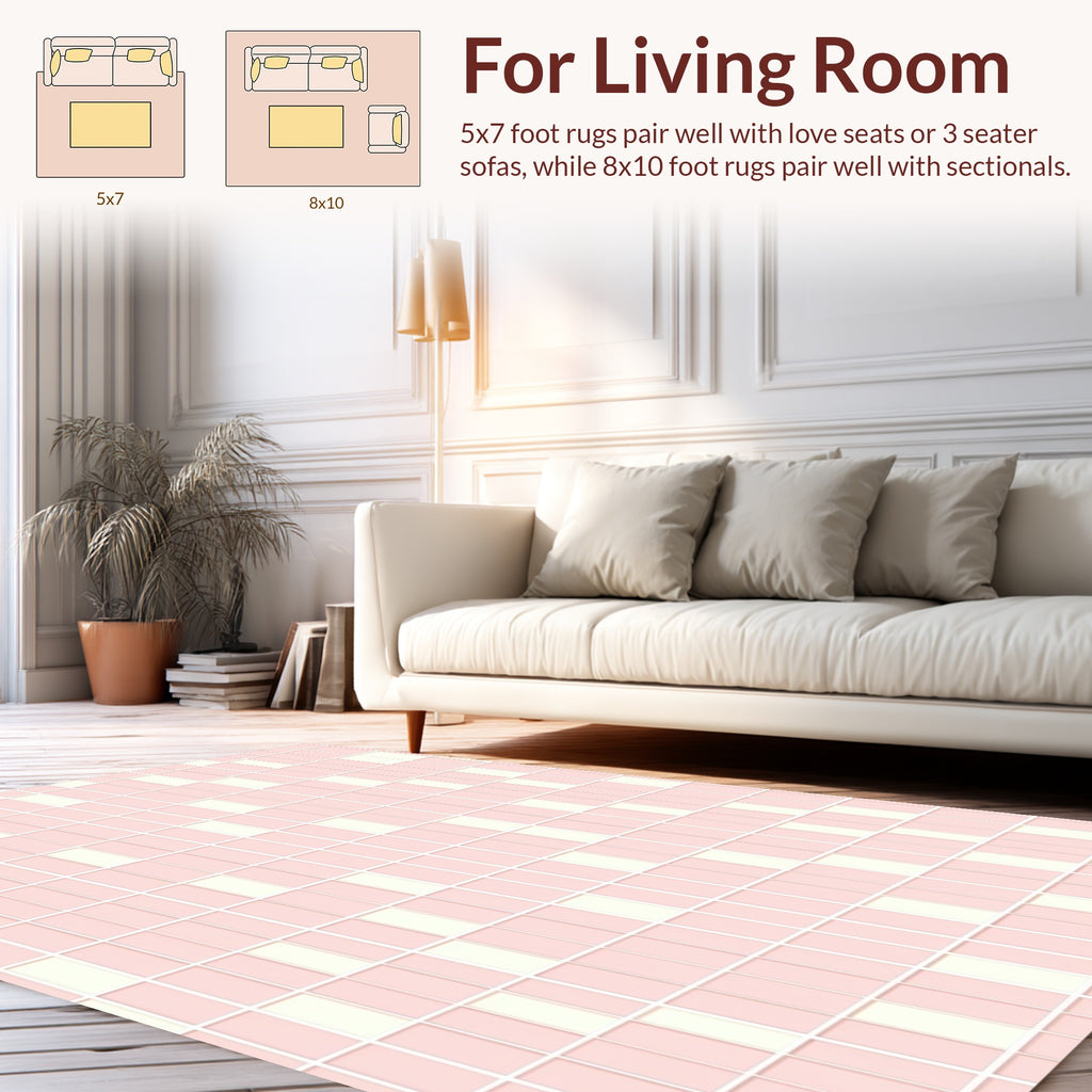 Pink Cream Vertical Tile Pattern Rug