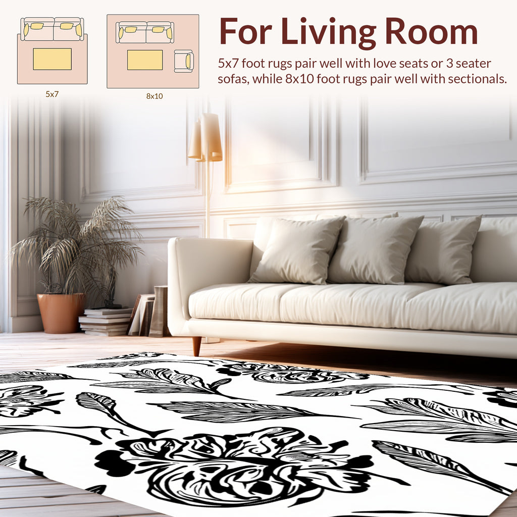 Bold Floral Feather Pattern Design Rug