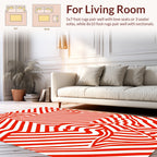 Red White Wavy Geometric Design Rug