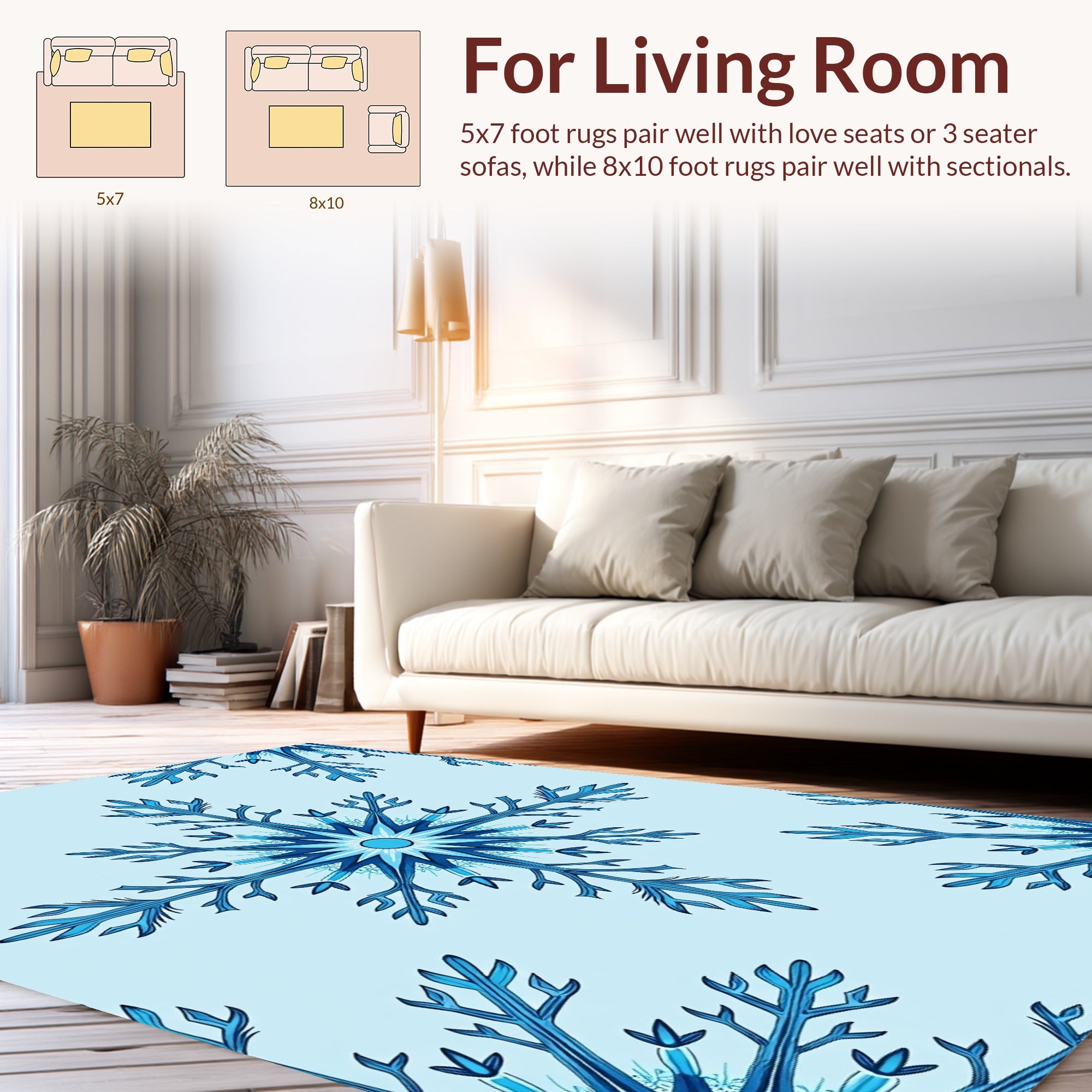 Frosty Blue Snowflake Pattern Rug