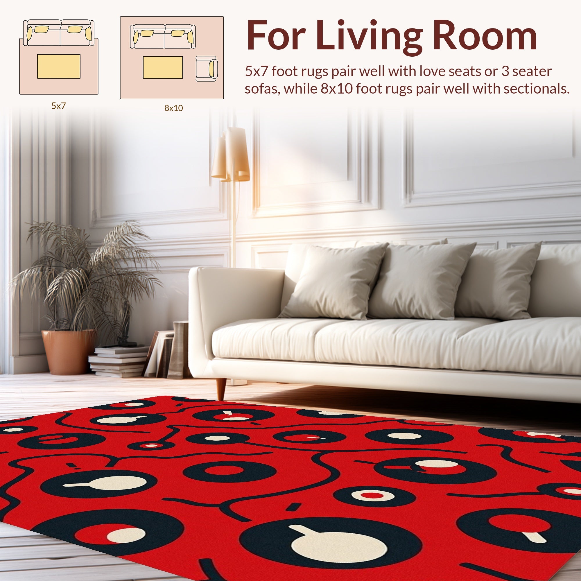 Bold Red White Black Abstract Design Rug