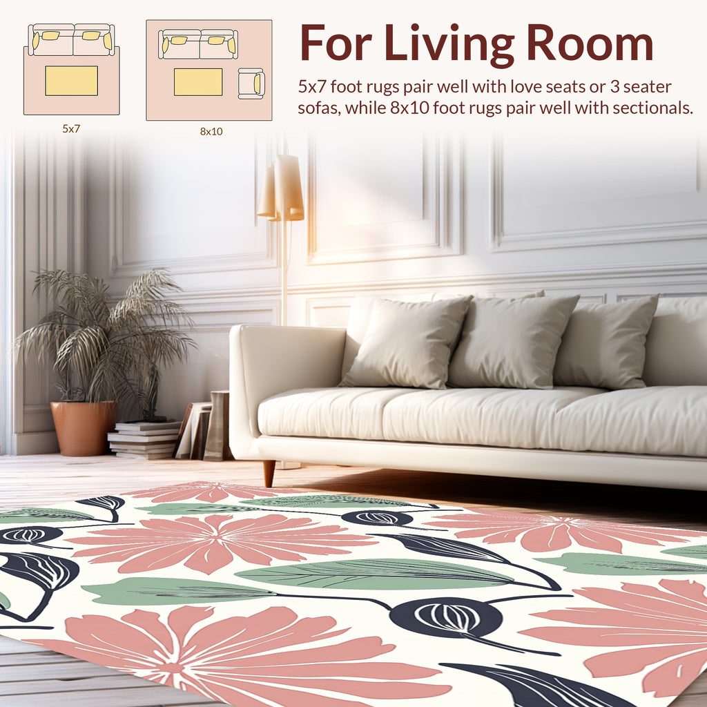 Retro Floral Botanical Pattern Rug