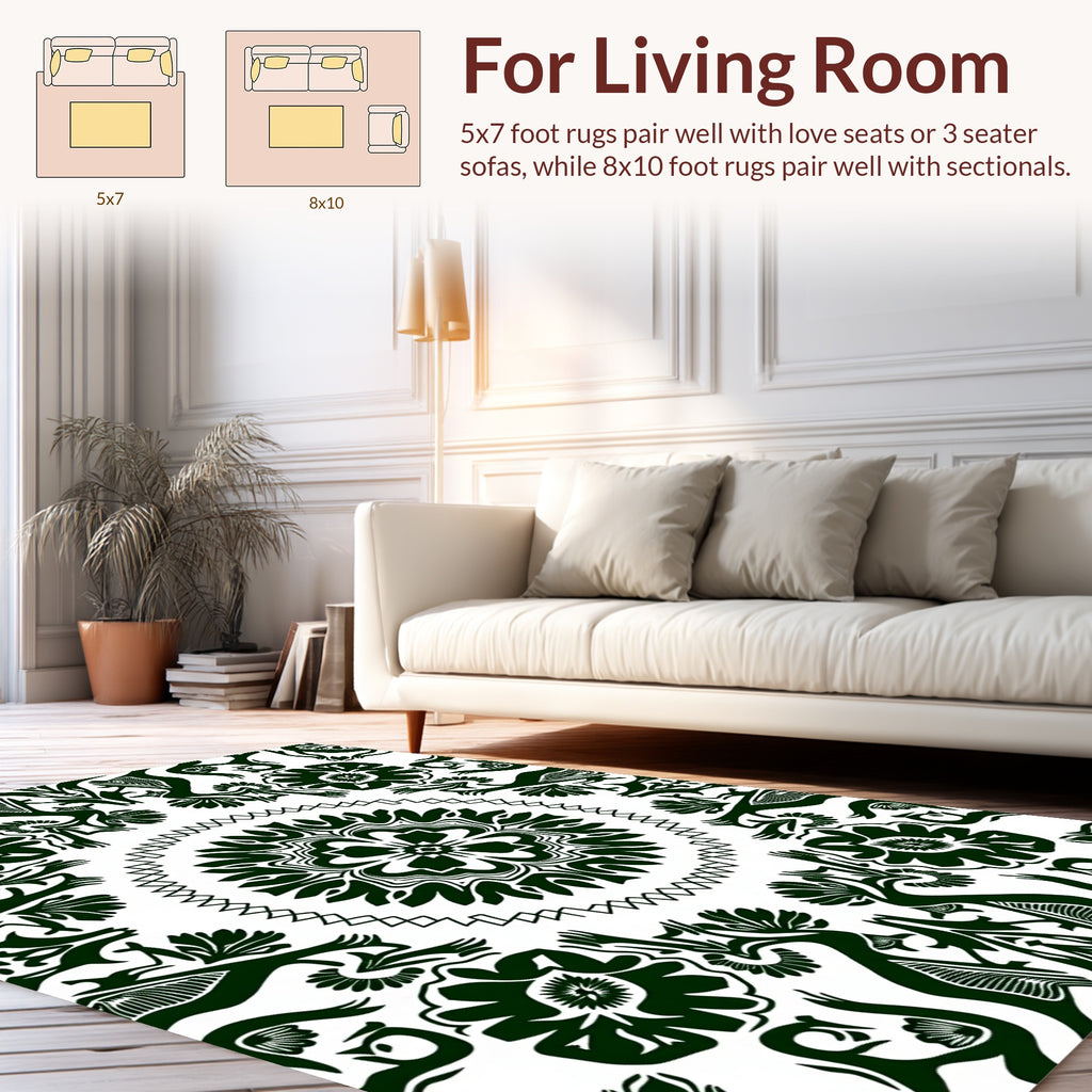 Dark Green Floral Mandala Pattern Rug