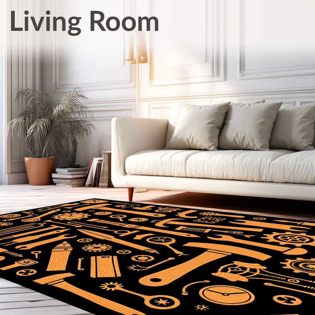 Industrial Wood Grain Tool Collage Rug