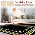 Elegant Gold Black Ornate Border Design Rug