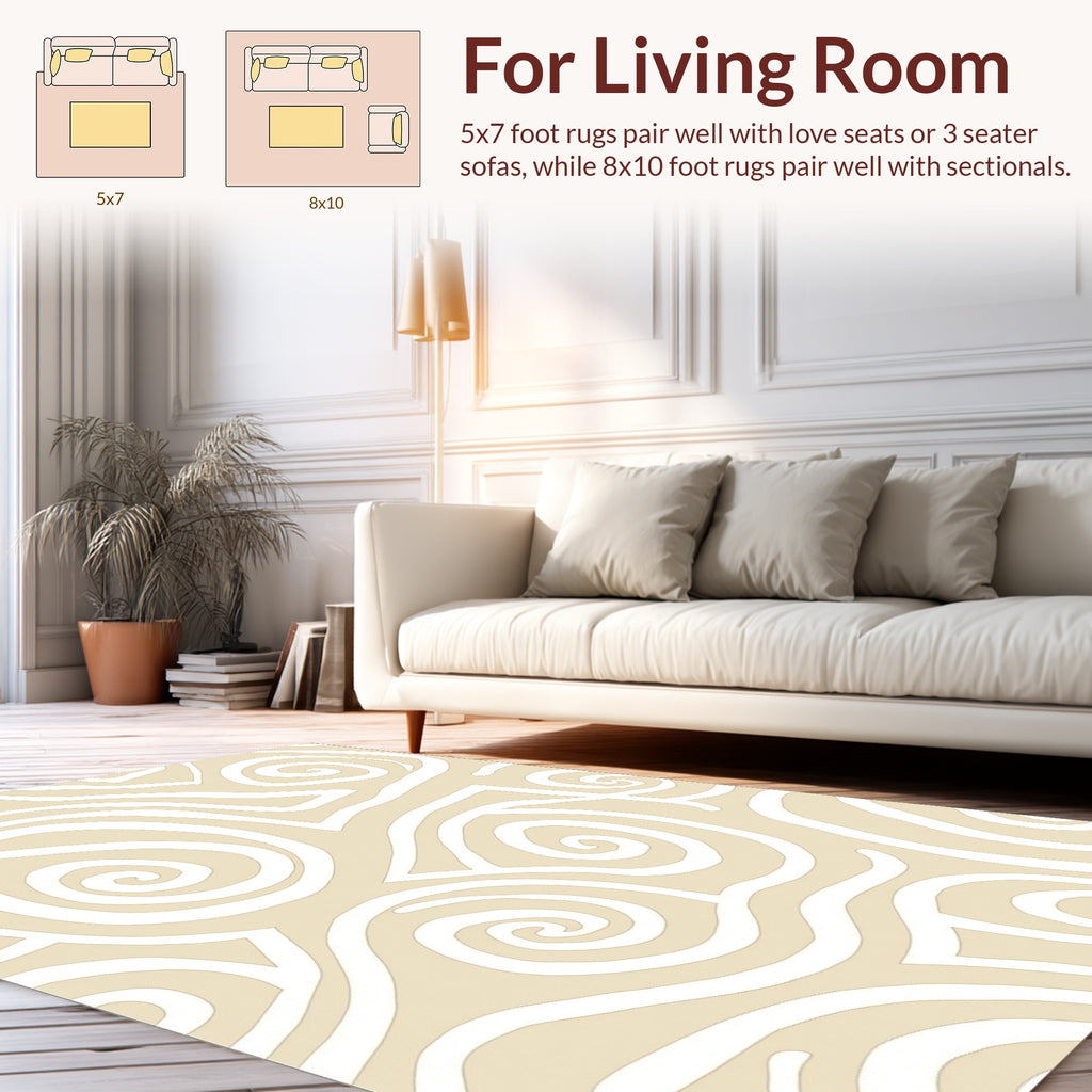 Cream and White Swirl Pattern Rug