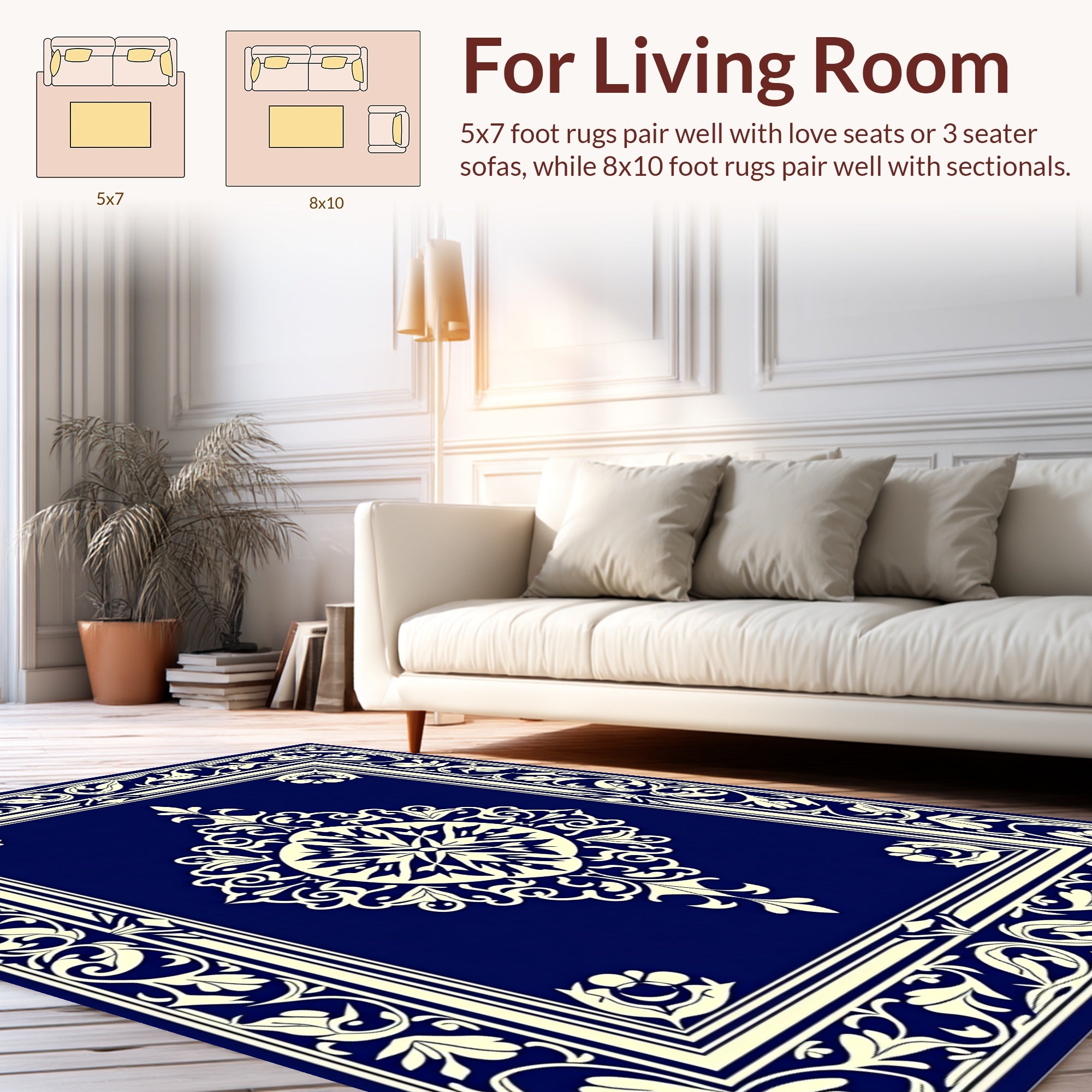 Classic Deep Blue Floral Medallion Rug
