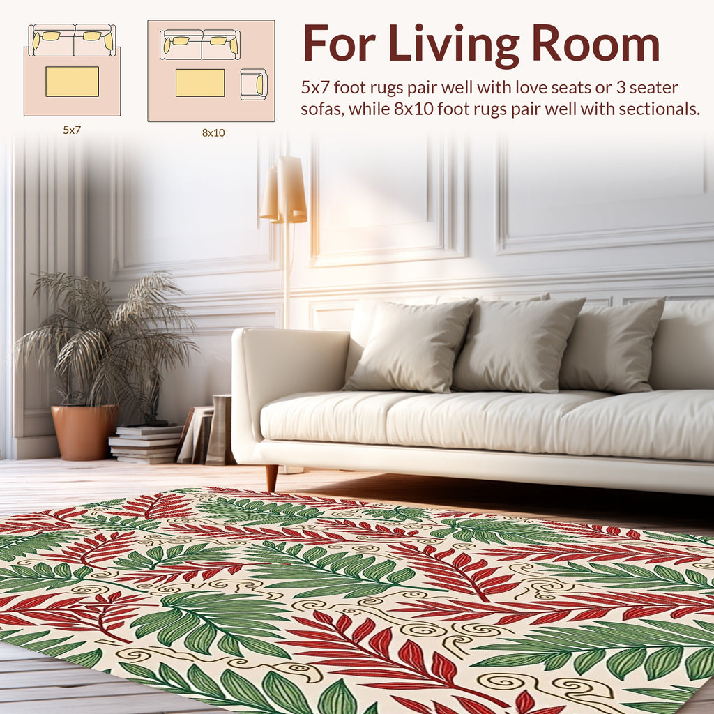 Tropical Leaf Print With Swirls Rug