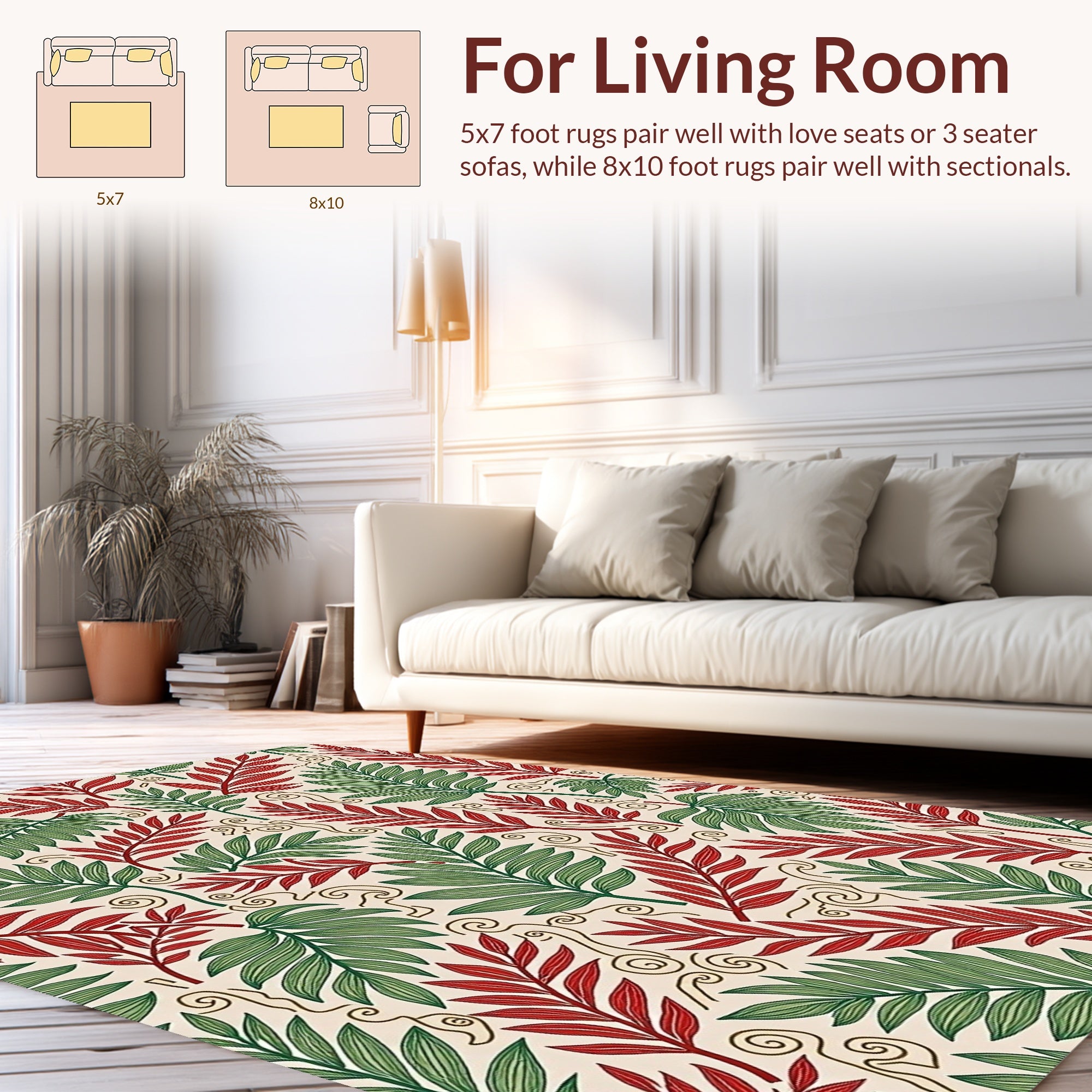 Tropical Leaf Print With Swirls Rug