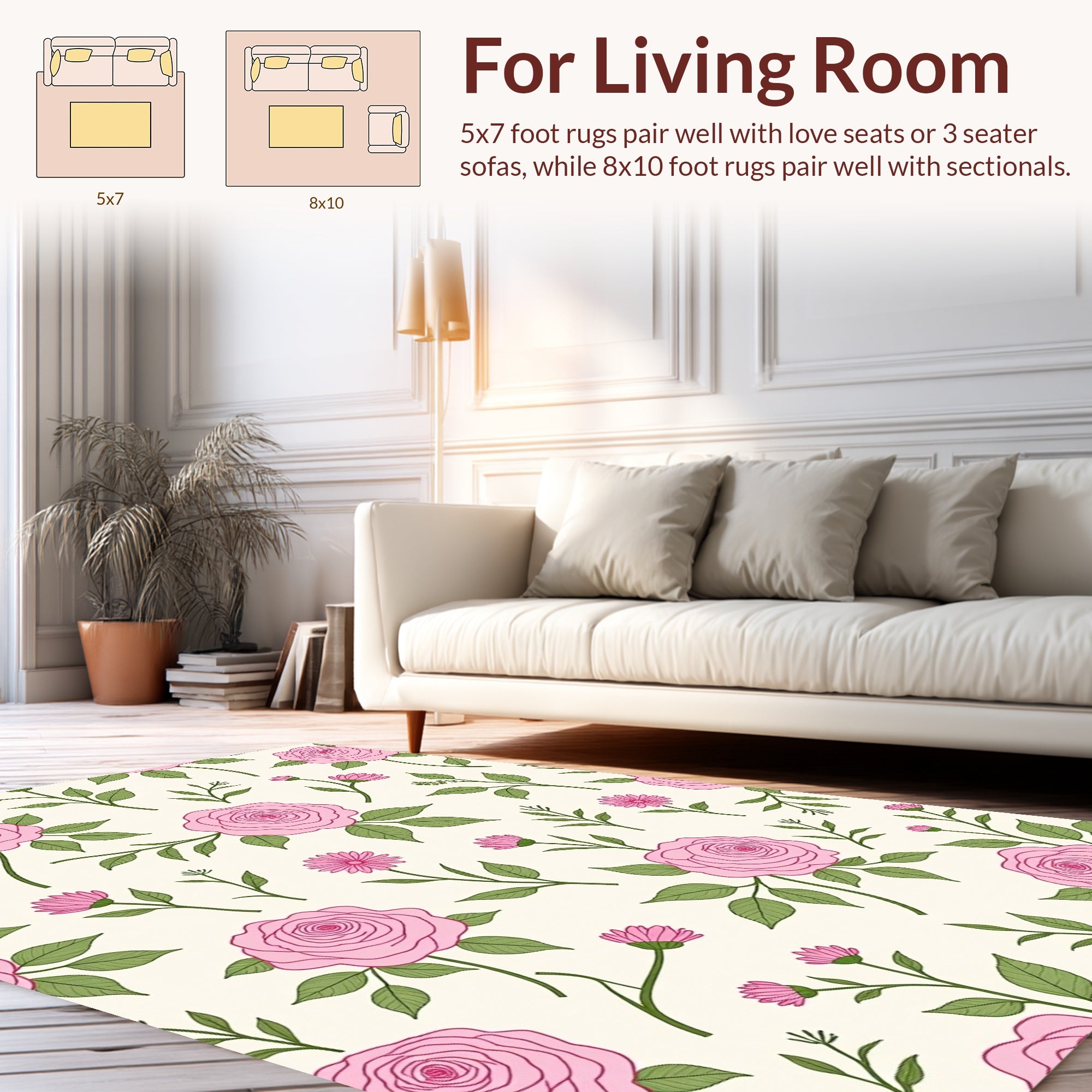 Charming Pink Rose Floral Pattern Rug