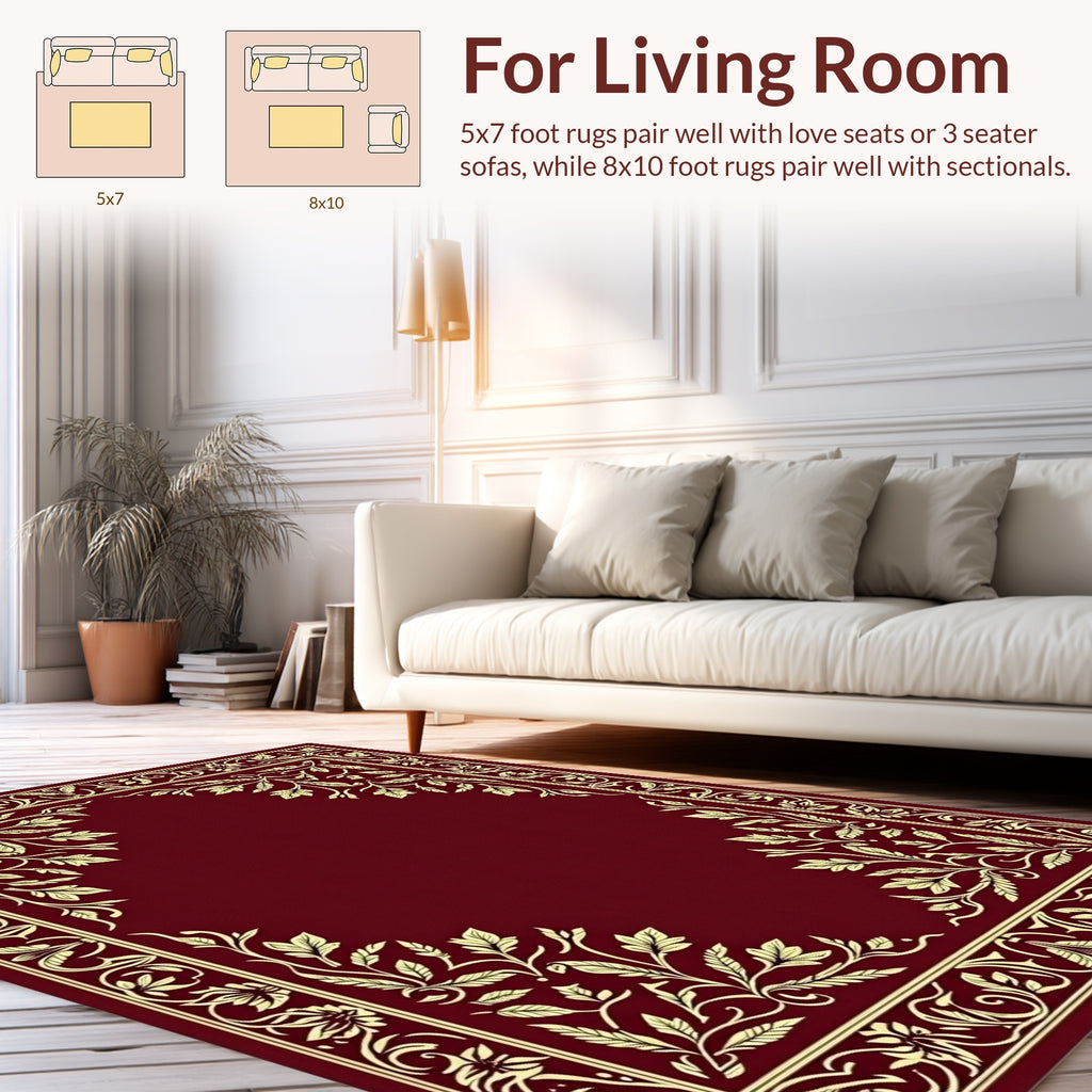 Elegant Floral Vines Border Design Rug