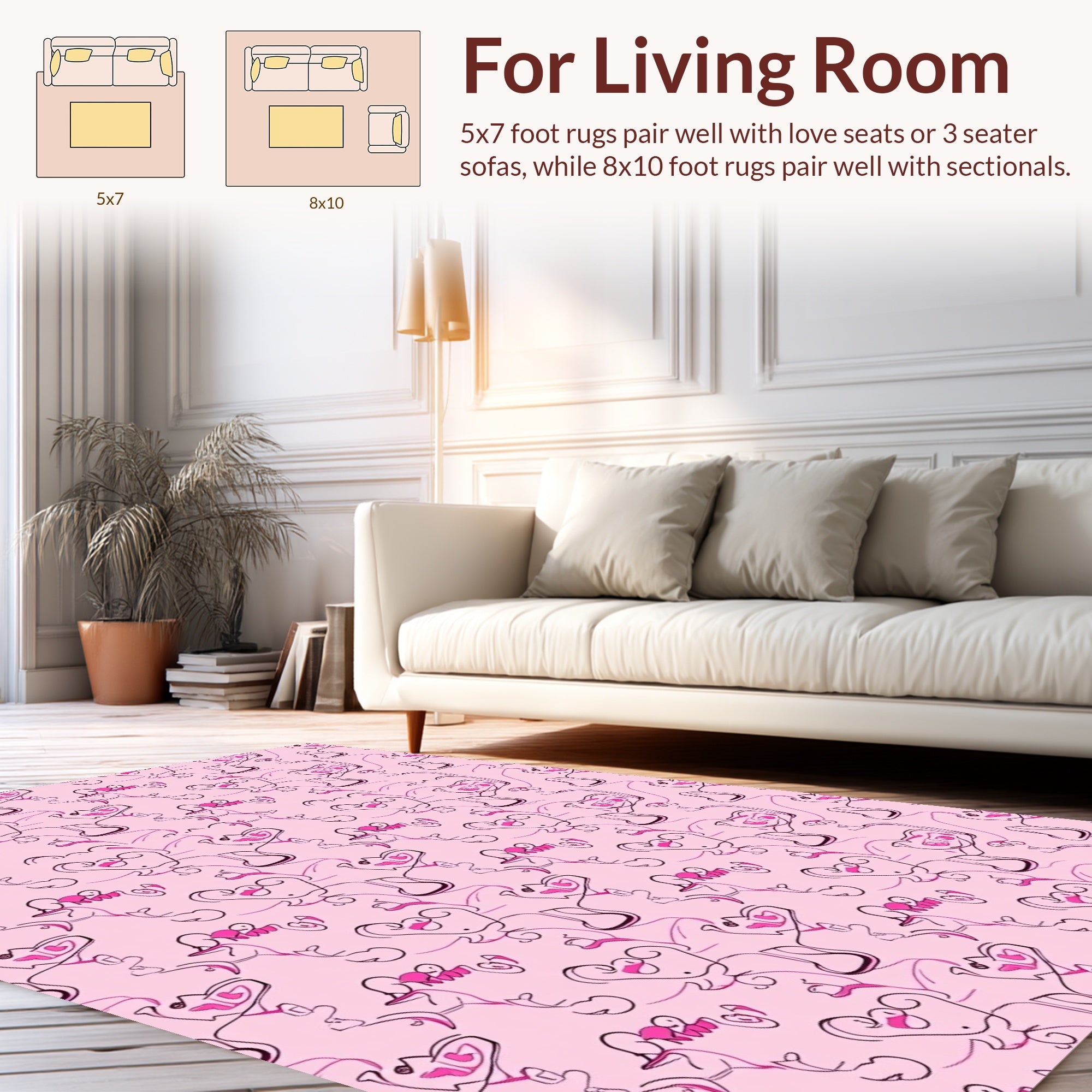 Pink Whimsical Abstract Line Art Rug