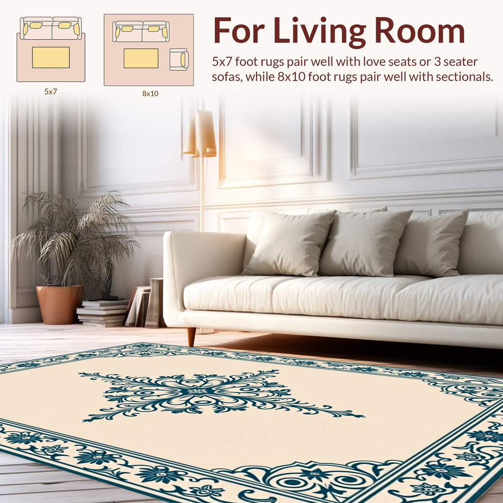 Elegant Teal Floral Medallion Rug