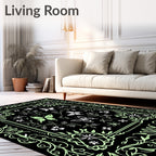 Whimsical Black Green Butterfly Garden Rug