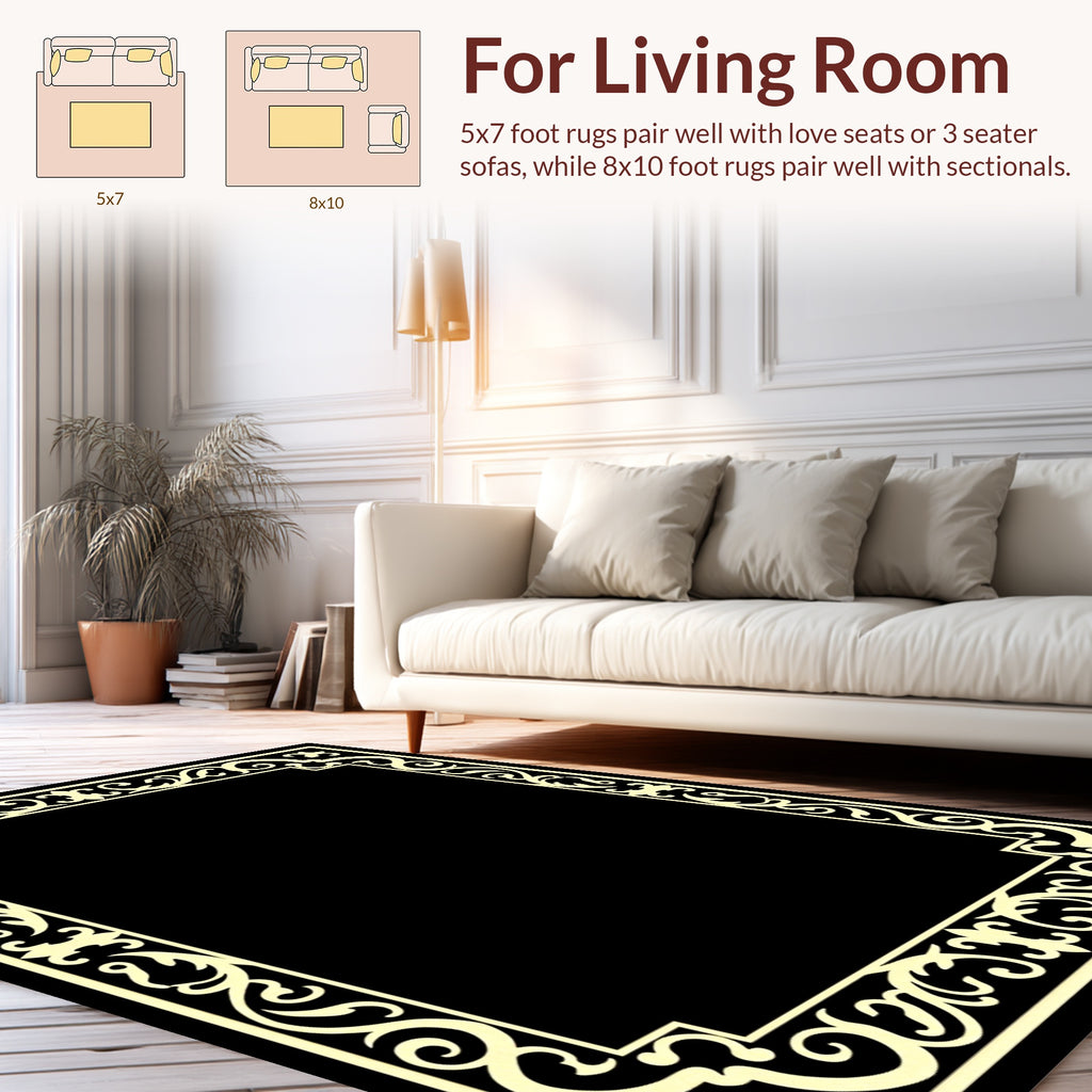 Ornate Scrollwork Cream Border Design Rug