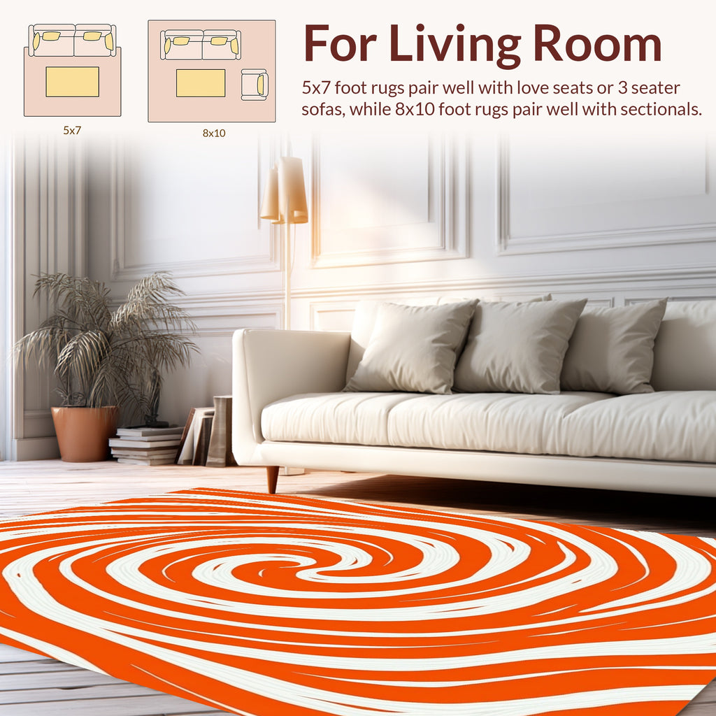 Orange White Swirl Patterned Rug