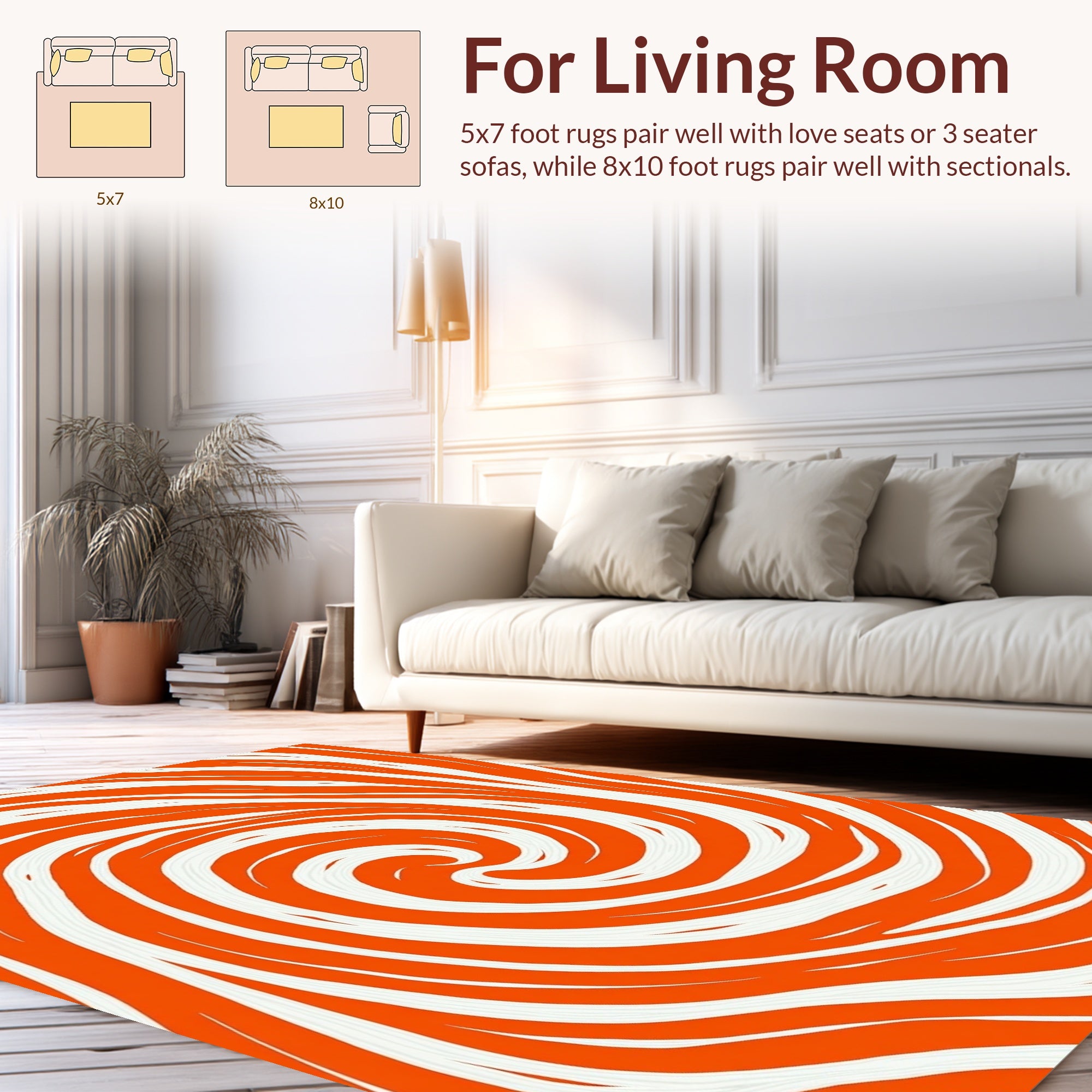 Orange White Swirl Patterned Rug