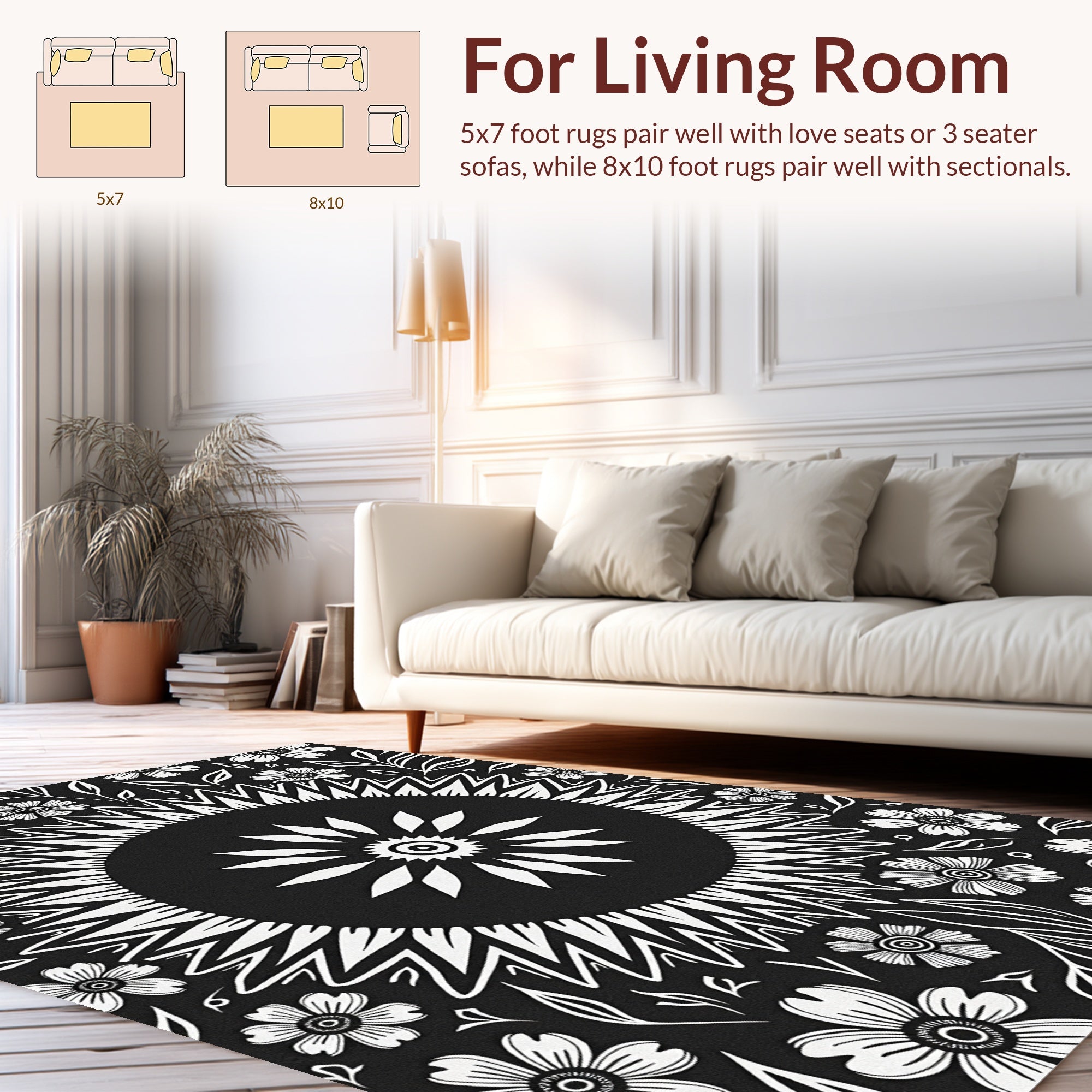 Monochromatic Floral Mandala Graphic Rug