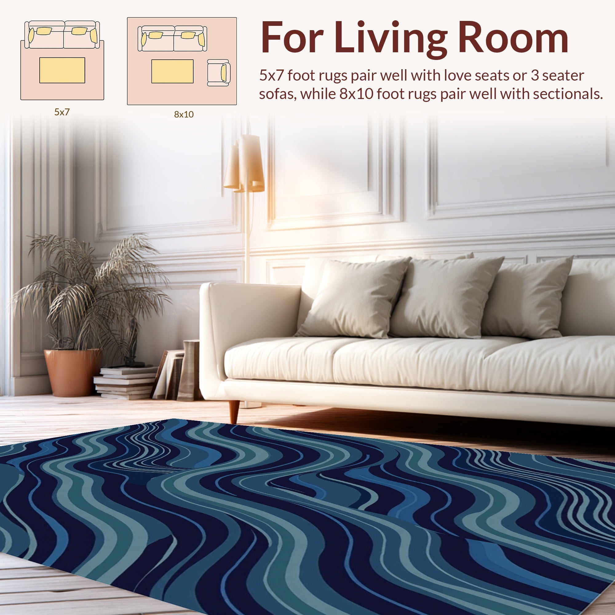 Blue Wave Pattern Abstract Rug