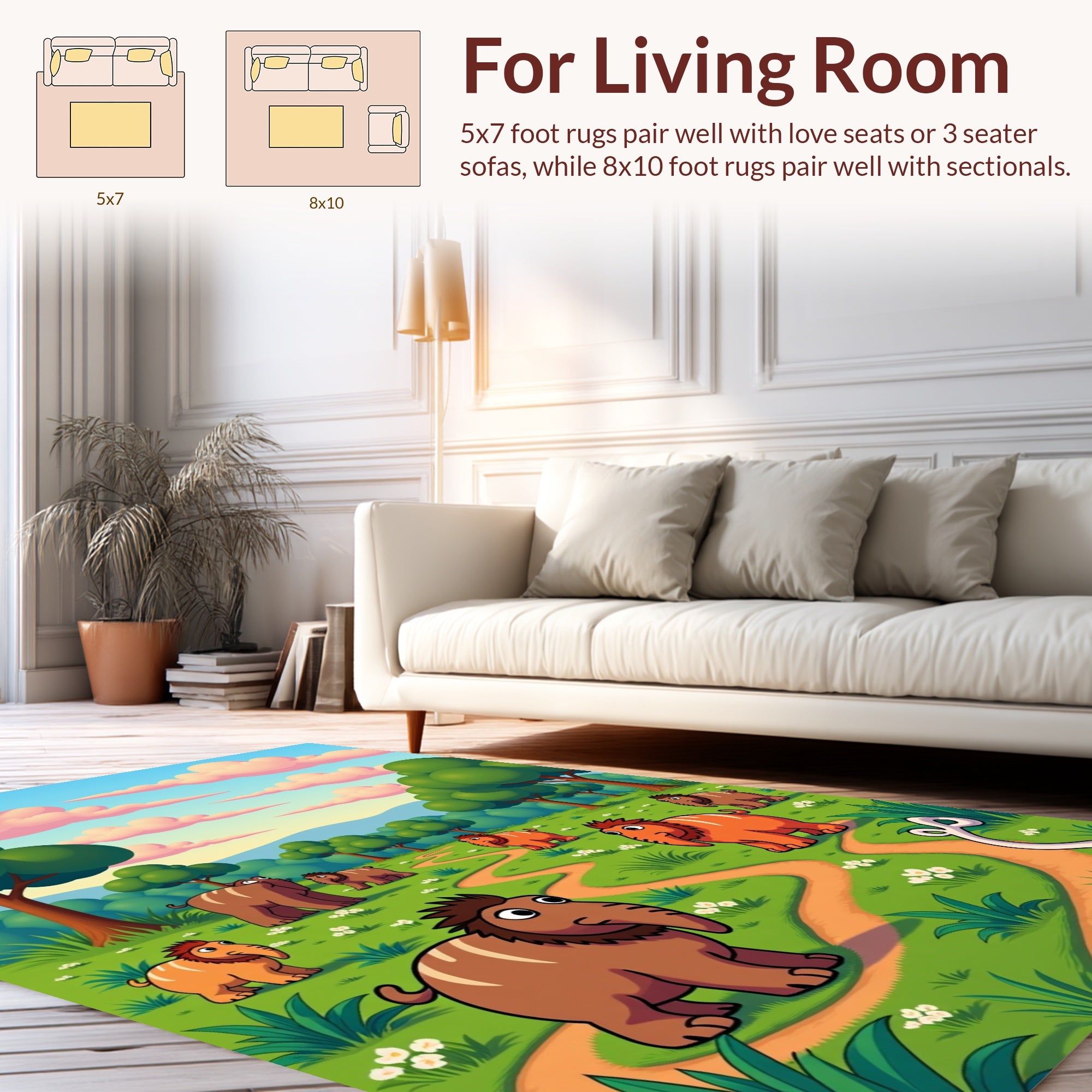 Whimsical Elephant Herd Meadow Design Rug