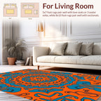 Vibrant Orange Teal Mandala Pattern Rug