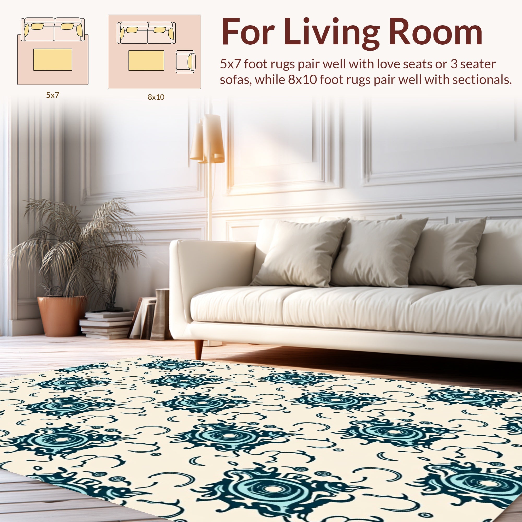 Abstract Teal Swirl Decorative Pattern Rug