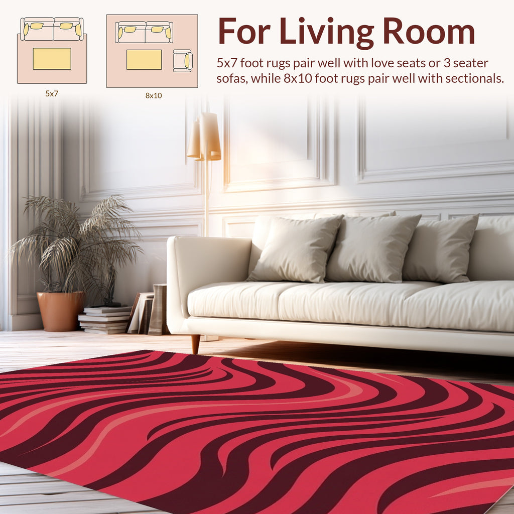 Crimson Flowing Wave Pattern Rug