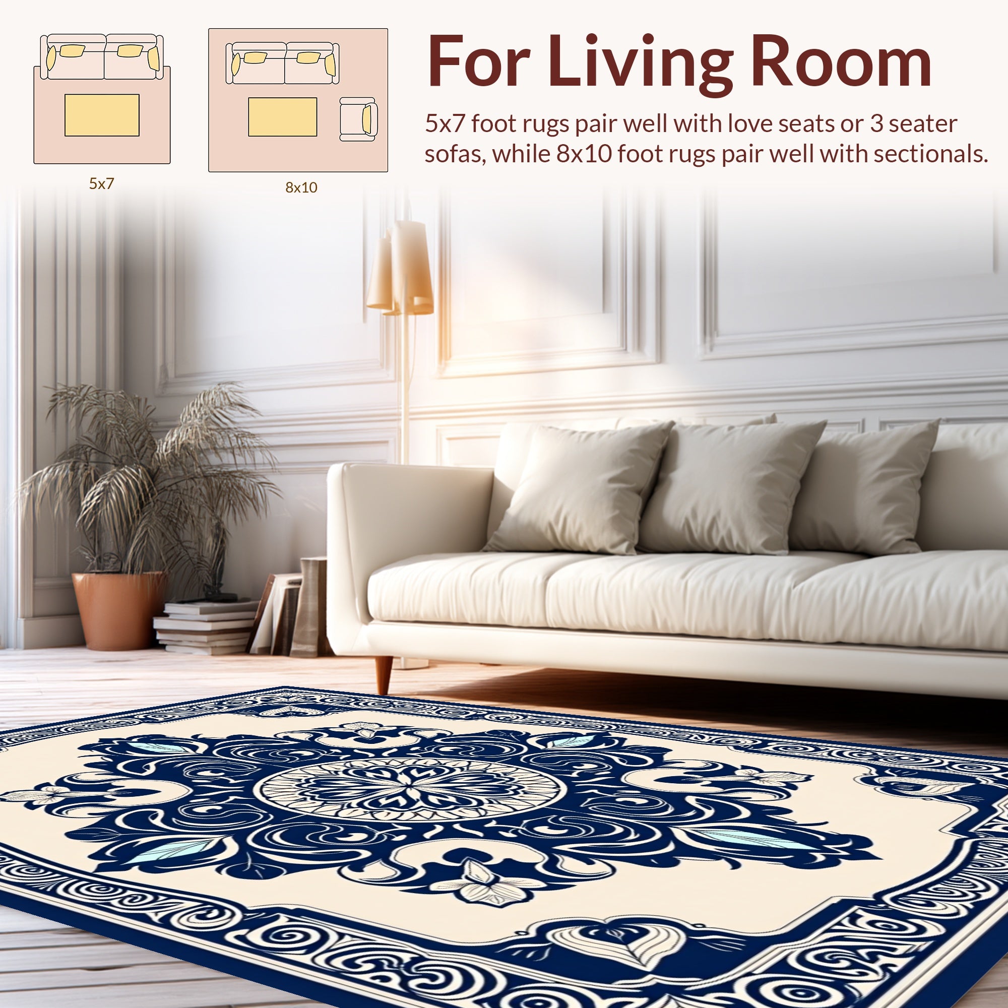 Classic Navy Floral Medallion Scroll Rug