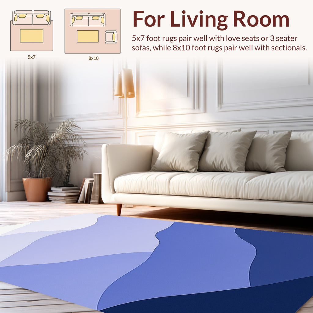 Layered Abstract Blue Landscape Design Rug