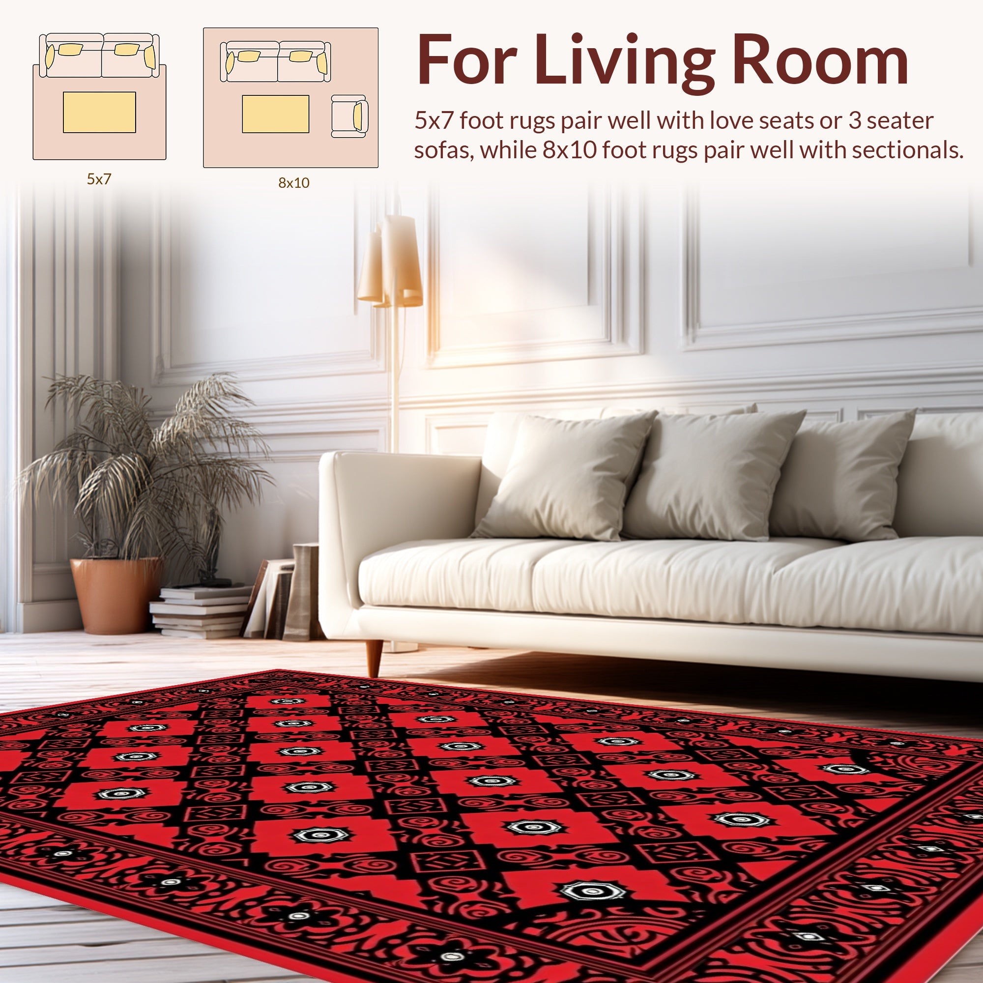 Bold Red Black Geometric Pattern Rug