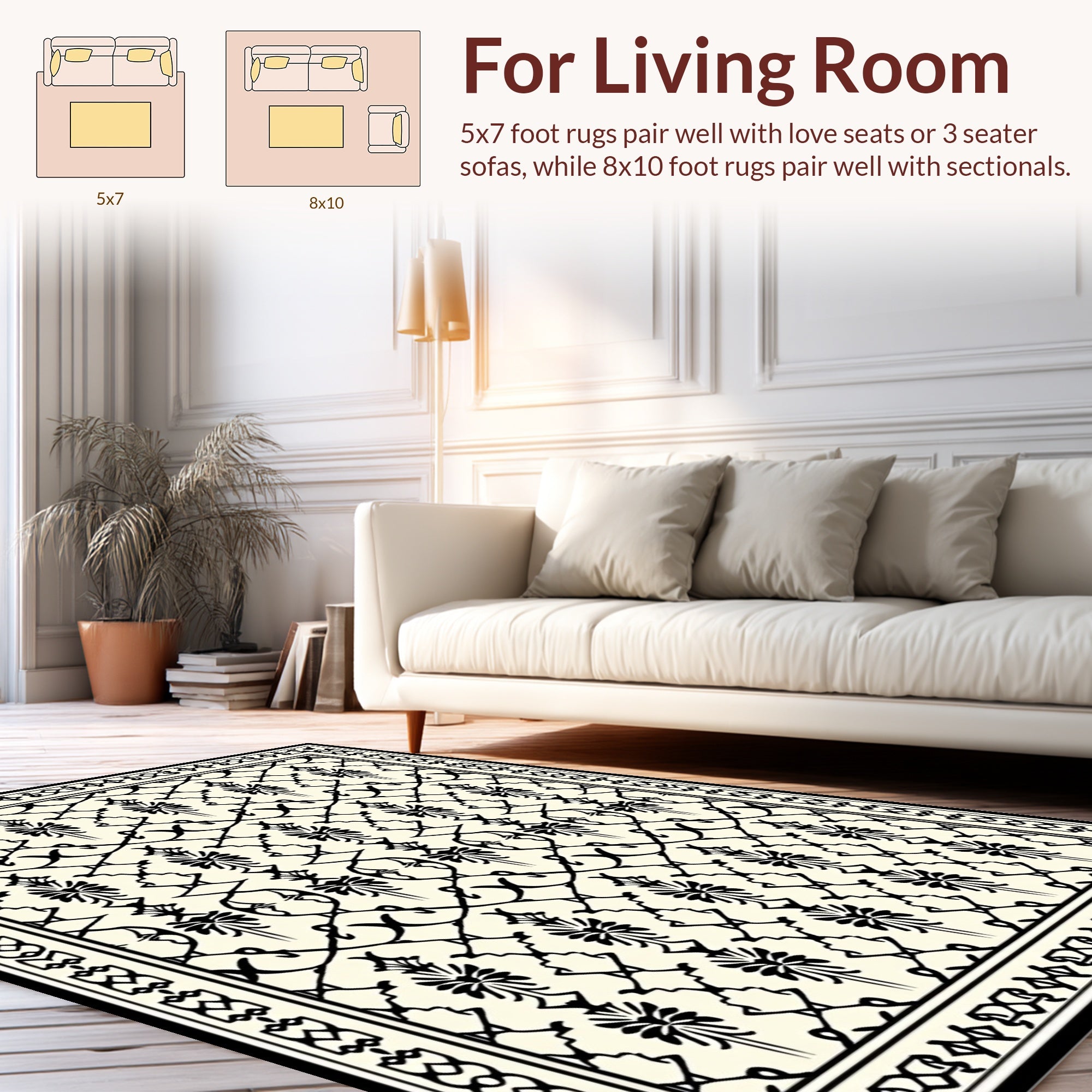 Elegant Black Floral Lattice Pattern Rug