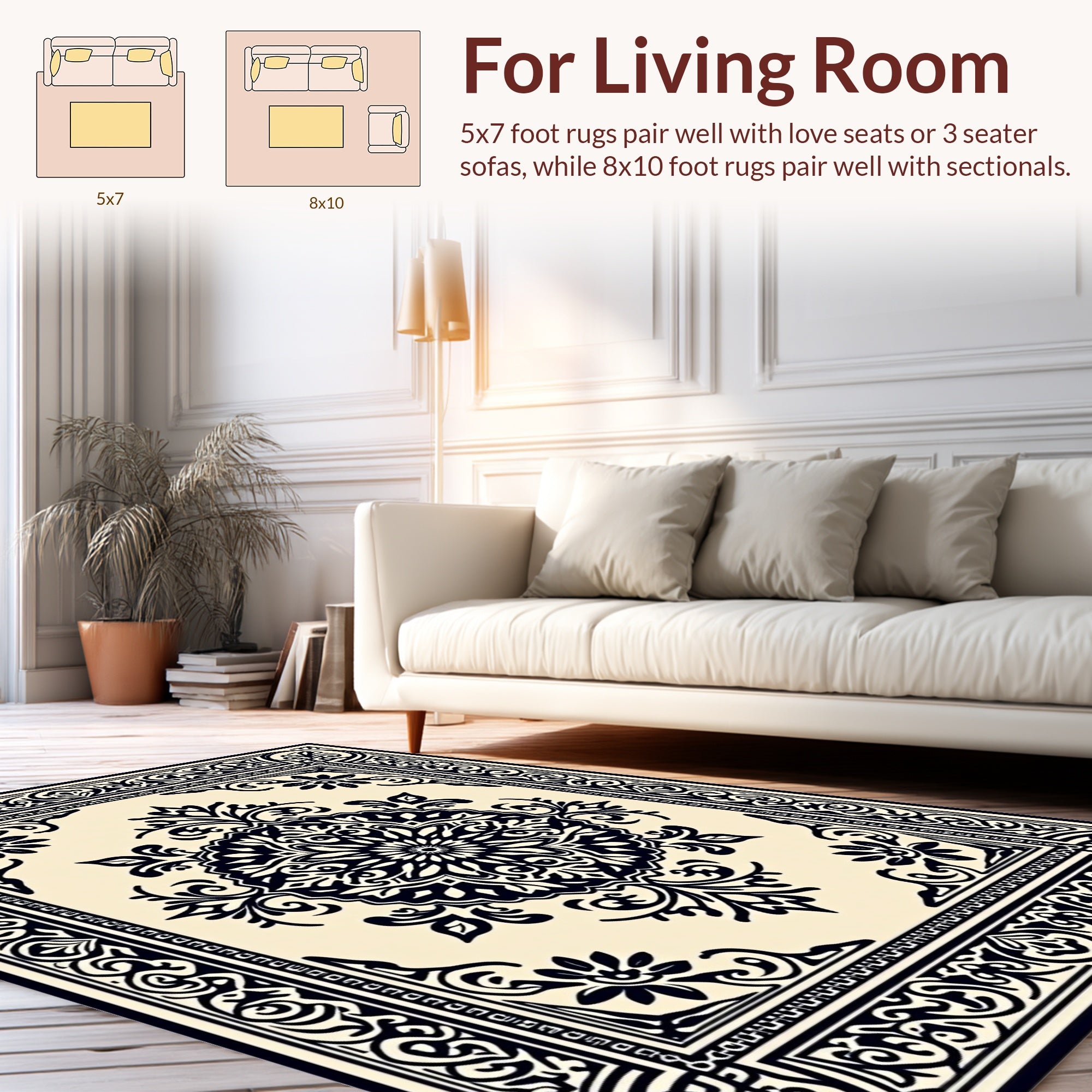 Classic Black Ivory Floral Medallion Rug