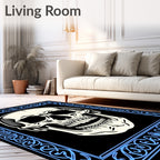 Ornate Blue Skull Black Backdrop Rug