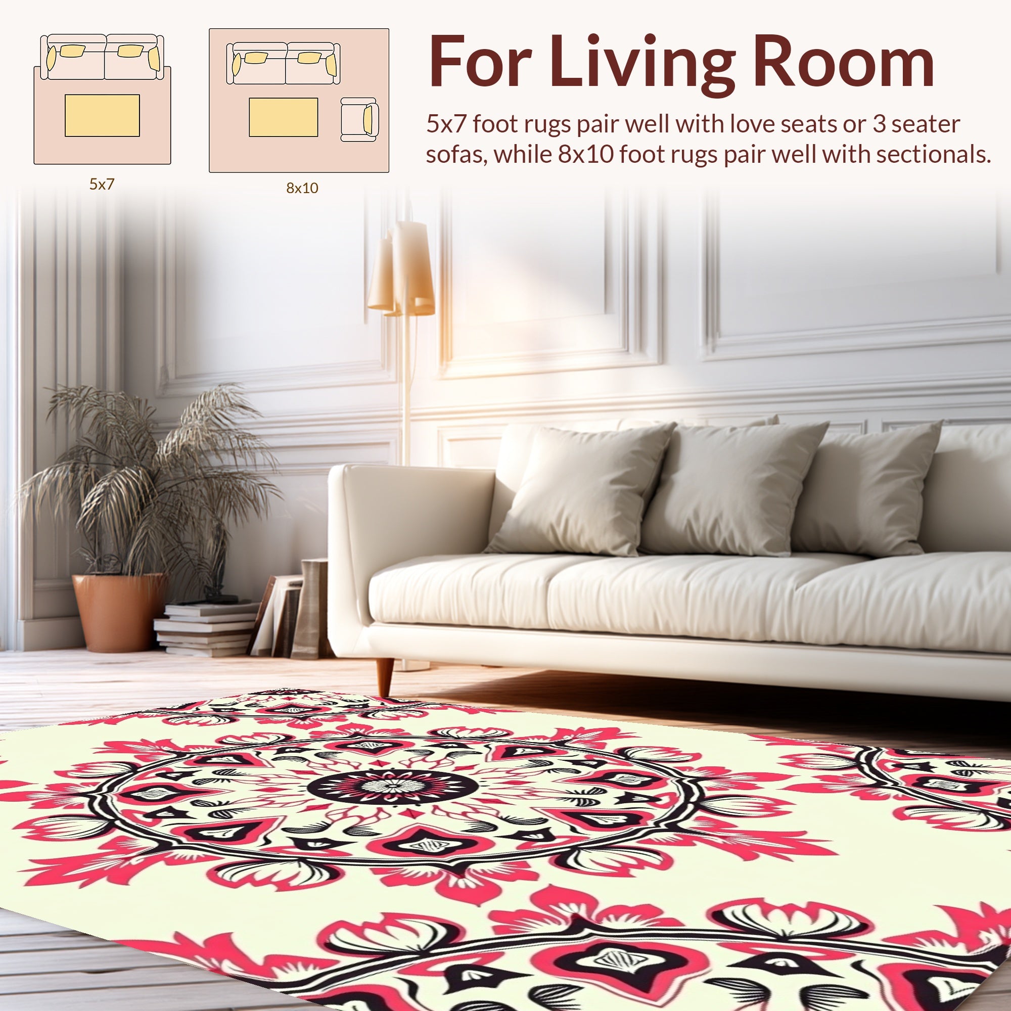 Circular Floral Design With Red Accents Rug