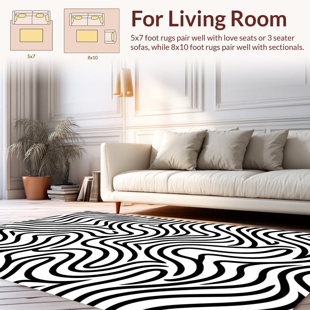 Abstract Black White Wavy Lines Rug