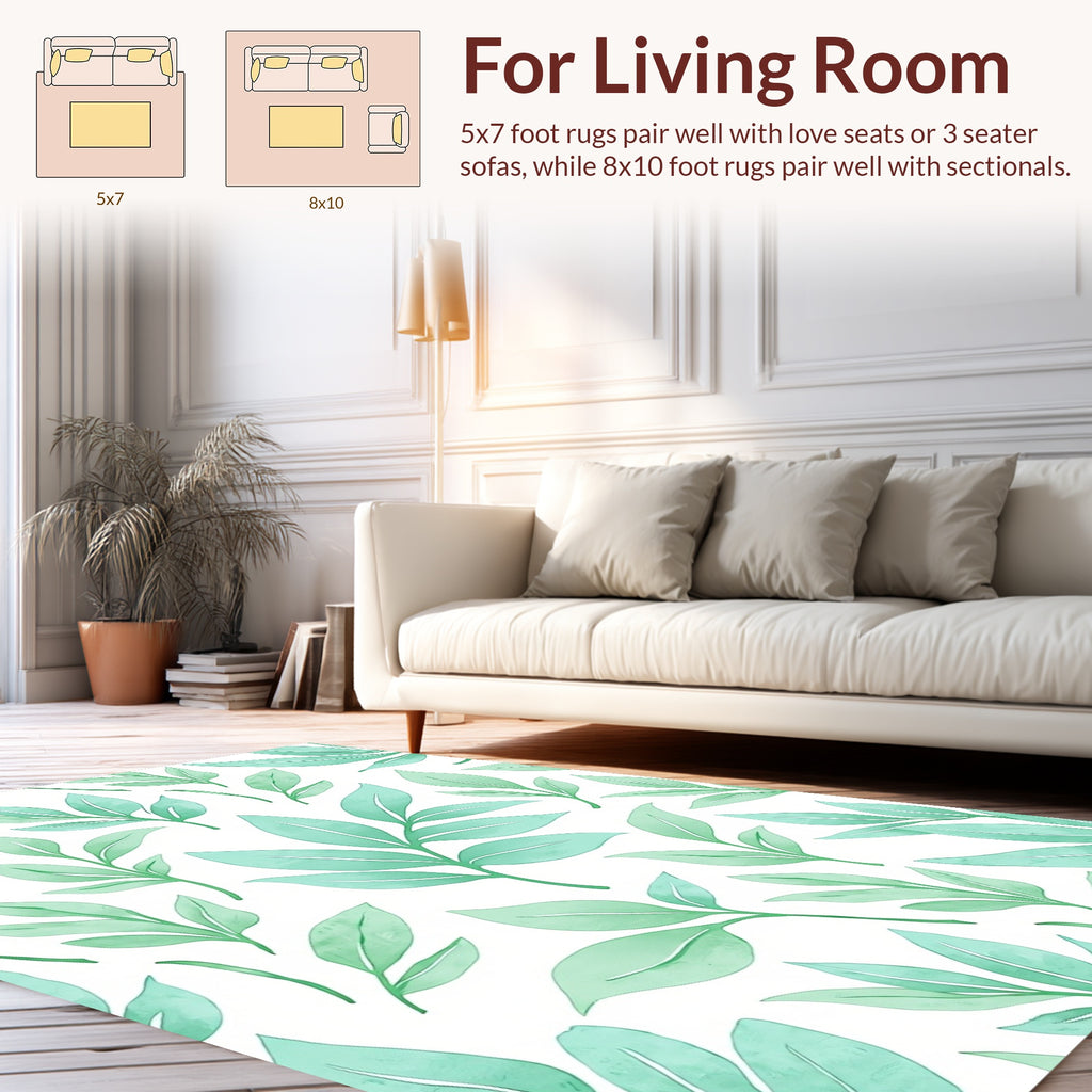 Aqua Leaf Pattern Watercolor Rug