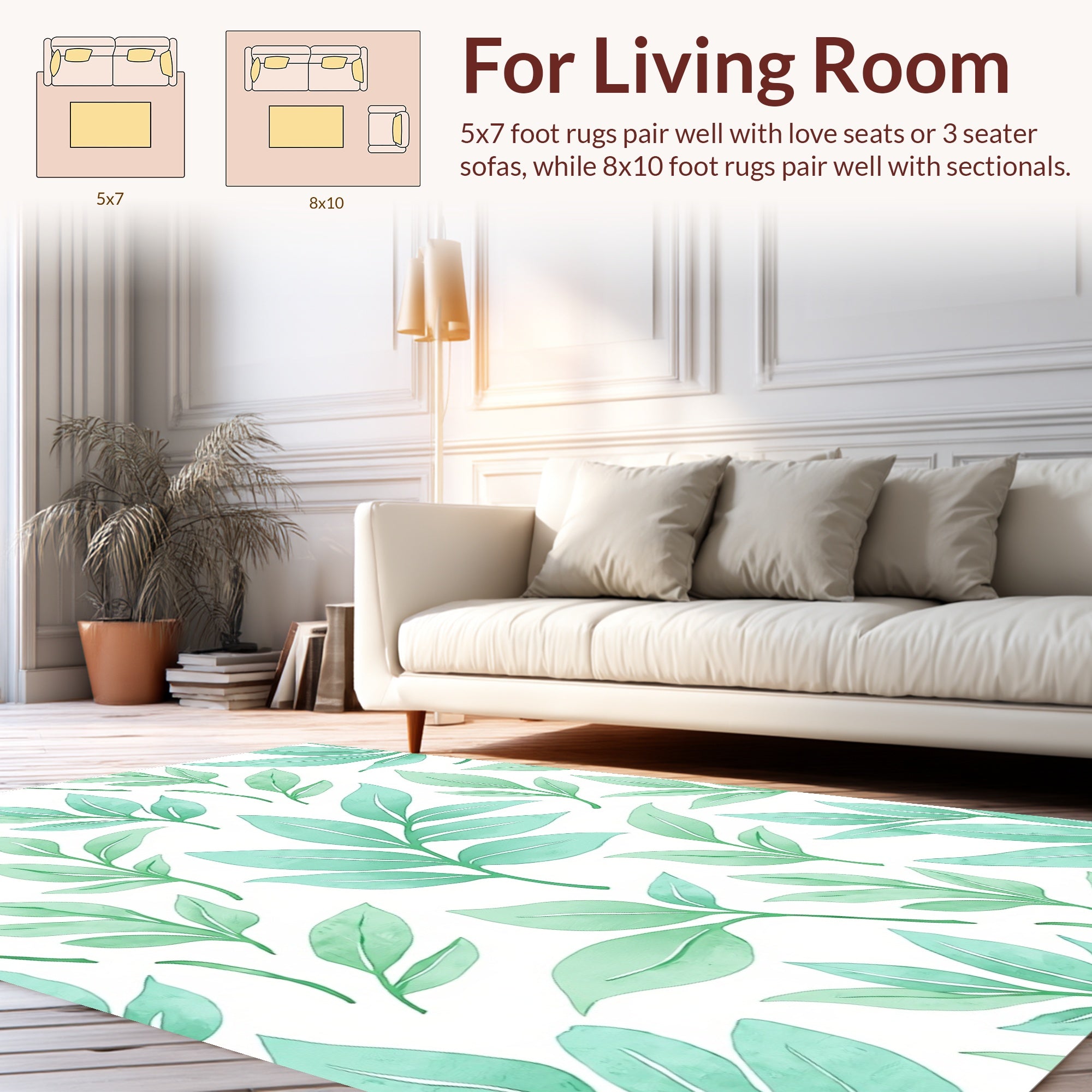 Aqua Leaf Pattern Watercolor Rug