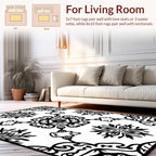 Abstract Symmetry Black Floral Pattern Rug
