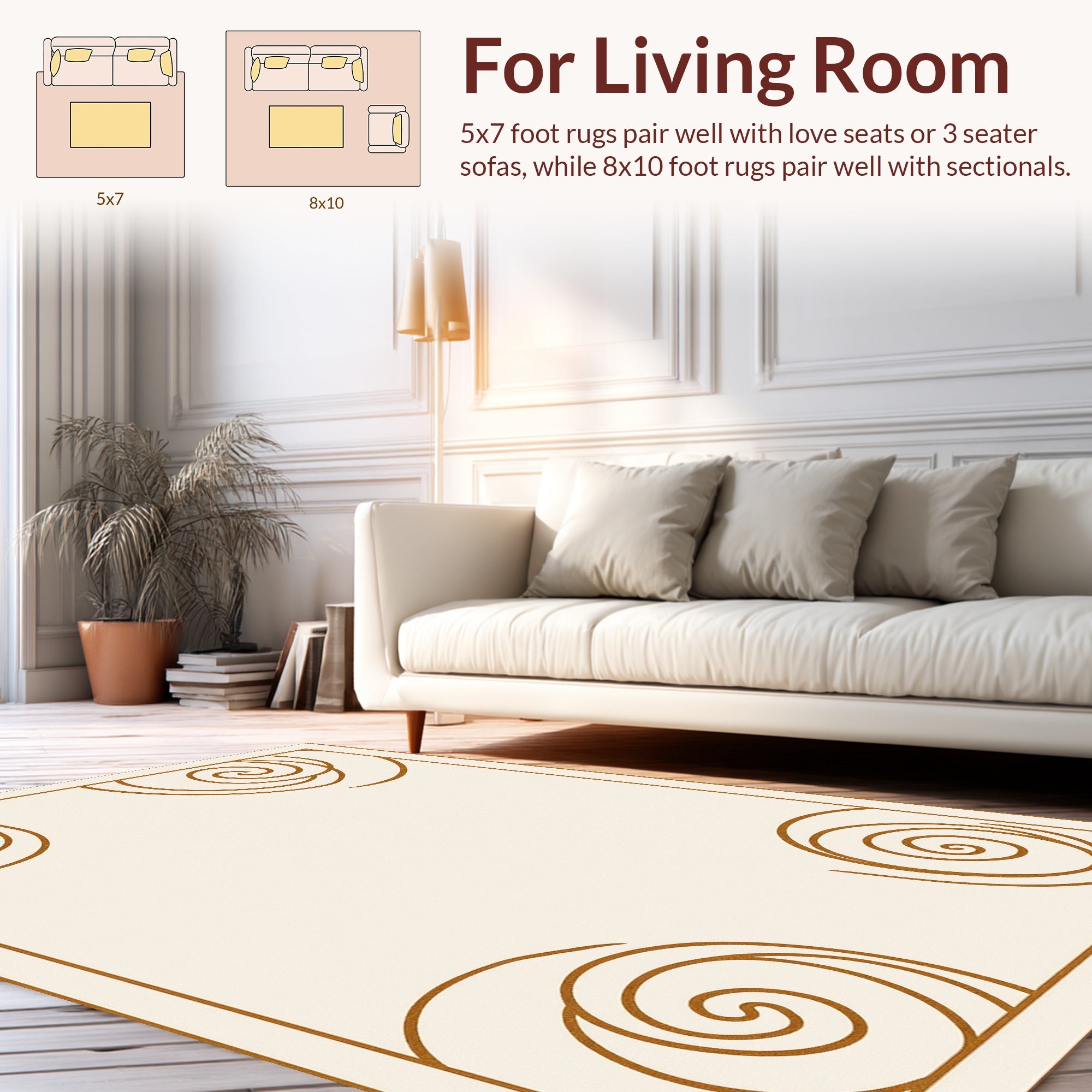 Elegant Cream Swirl Pattern Rug