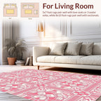 Pink White Traditional Floral Pattern Rug