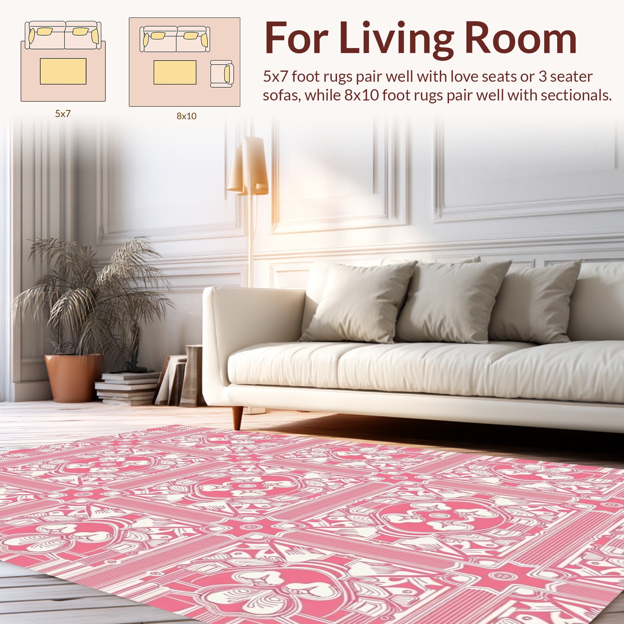 Pink White Traditional Floral Pattern Rug