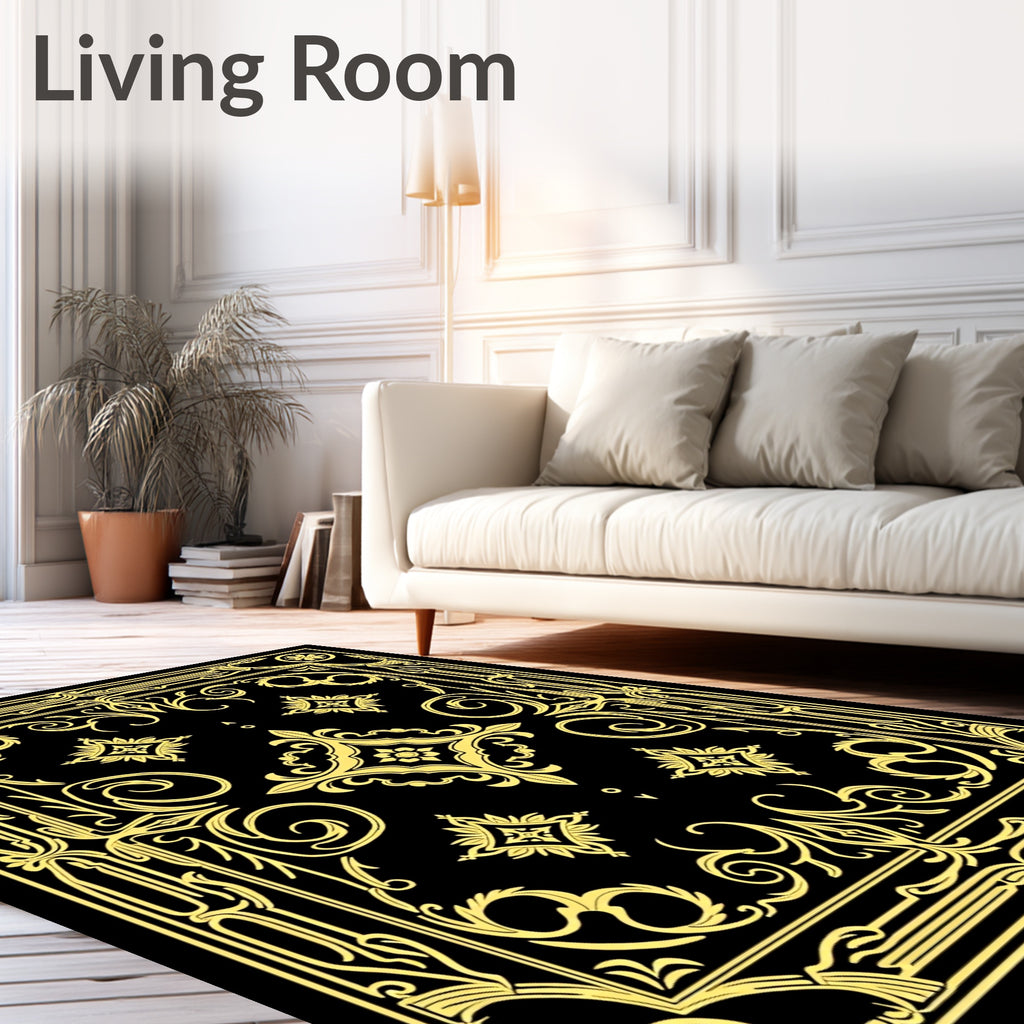 Golden Art Deco Floral Frame Rug