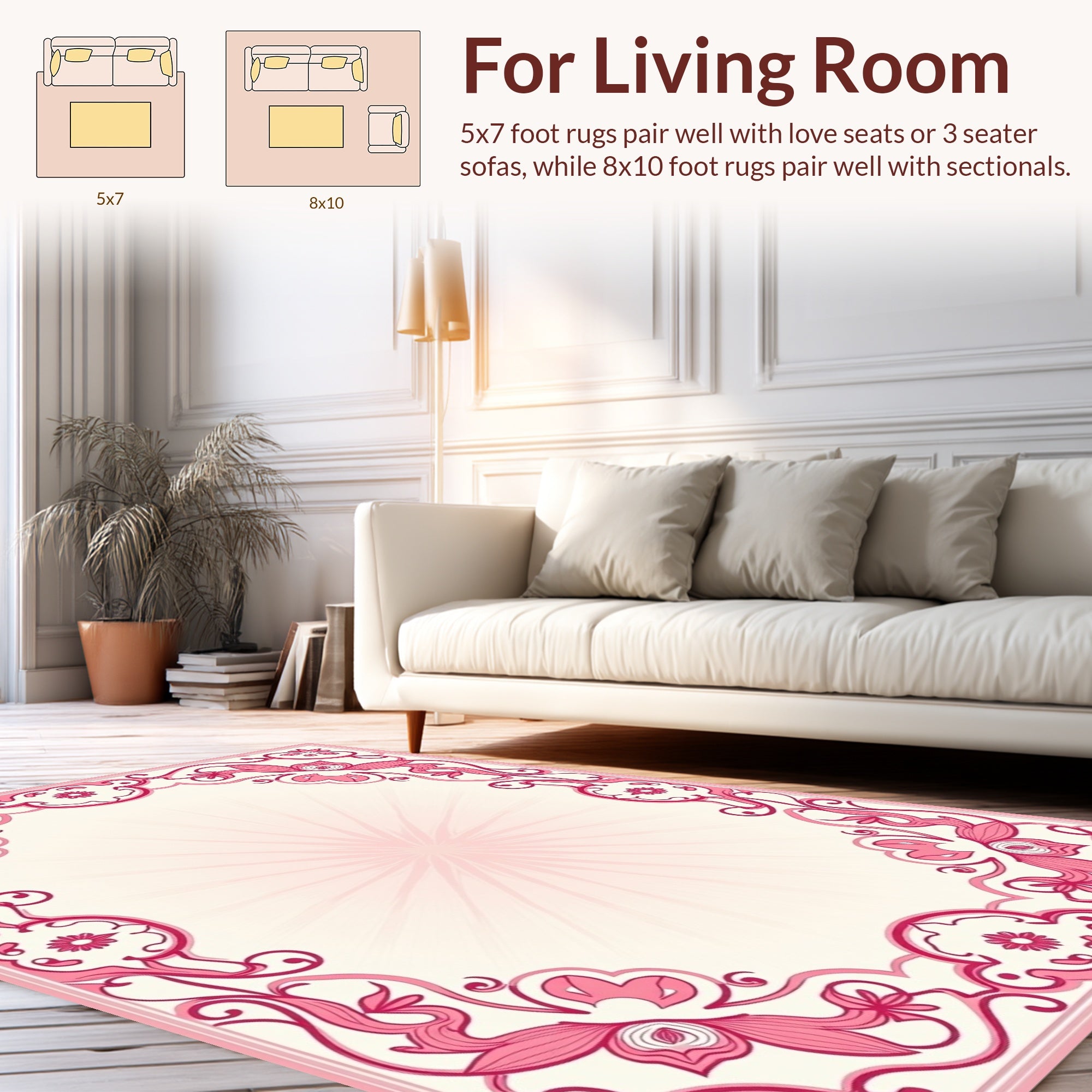 Ornate Pink Floral Corner Pattern Rug