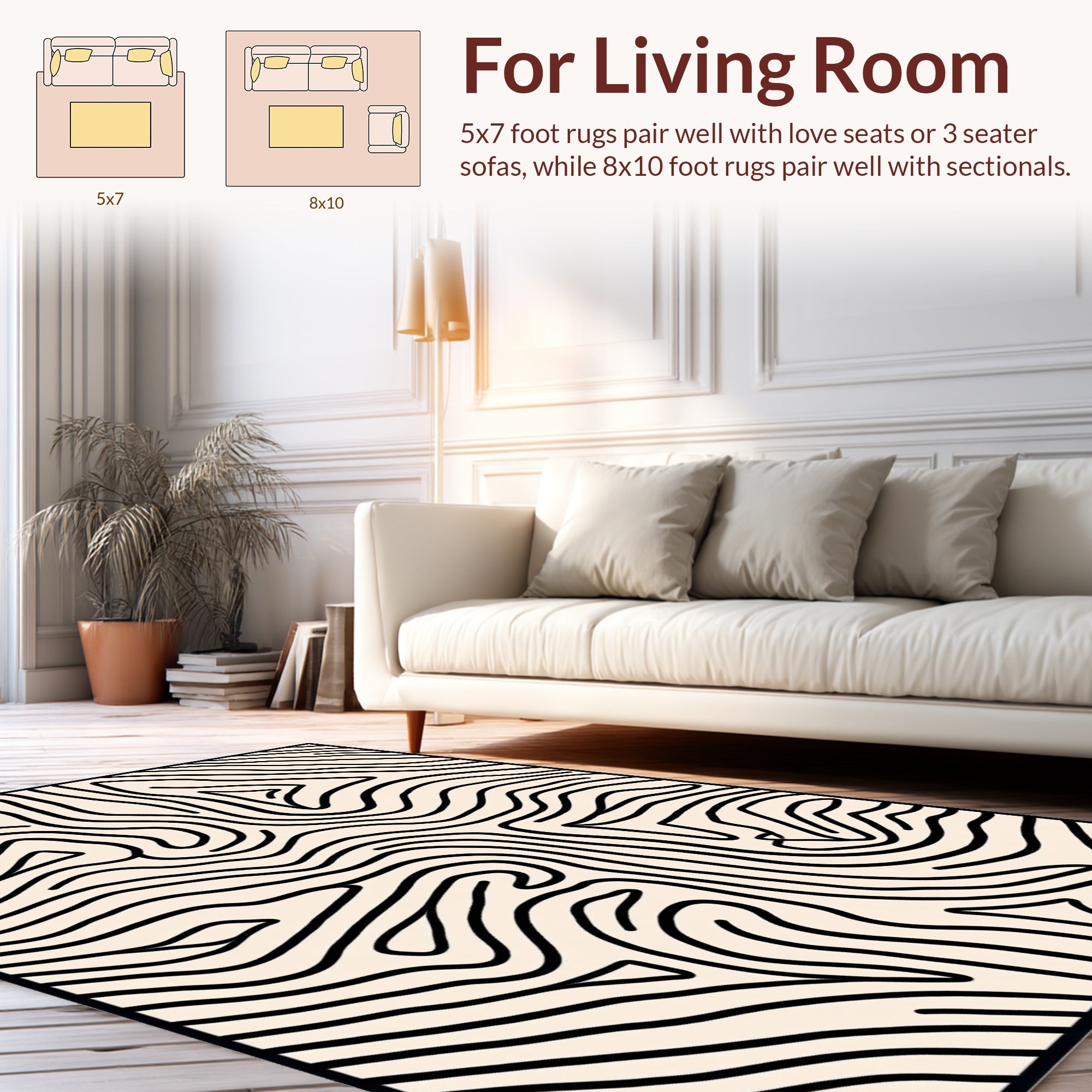 Abstract Wavy Black Contour Rug